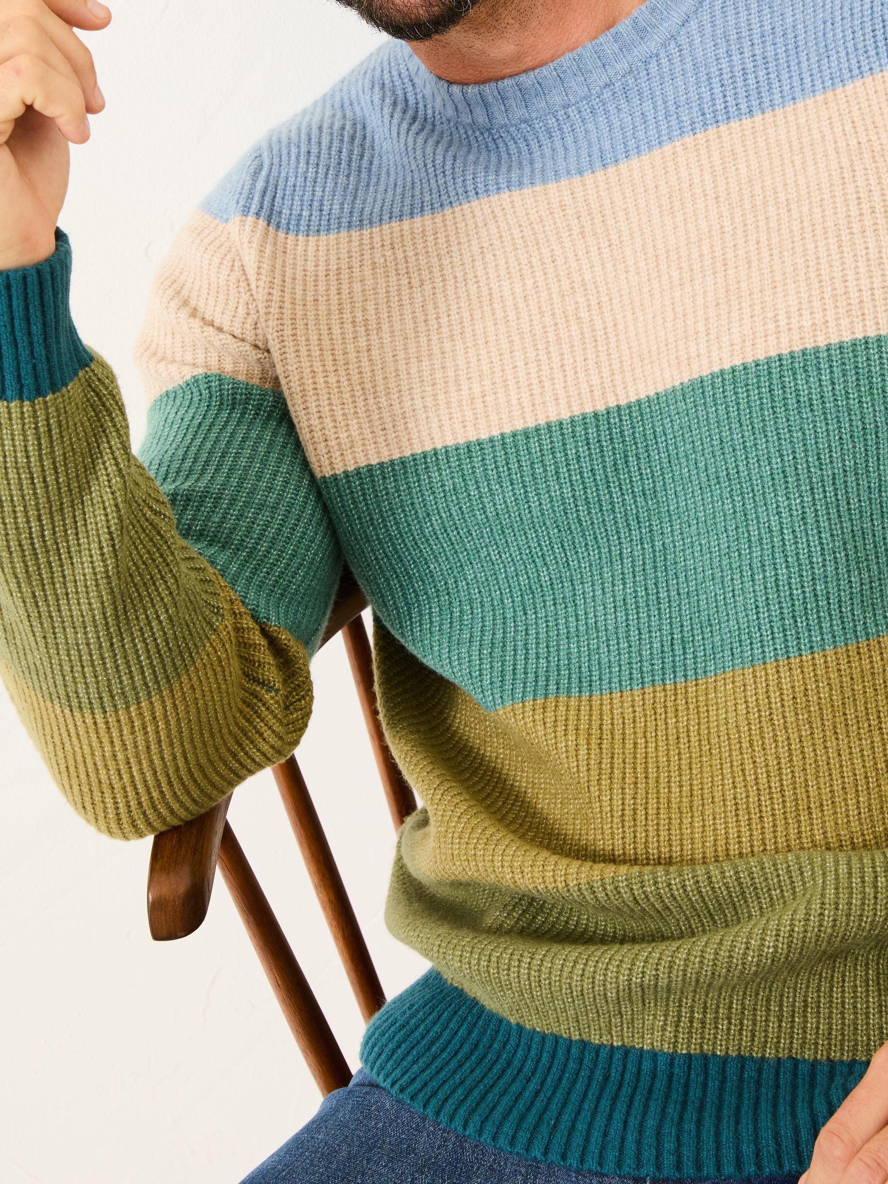 Hinton Green Stripe Crew Neck Jumper - Image 4 of 5