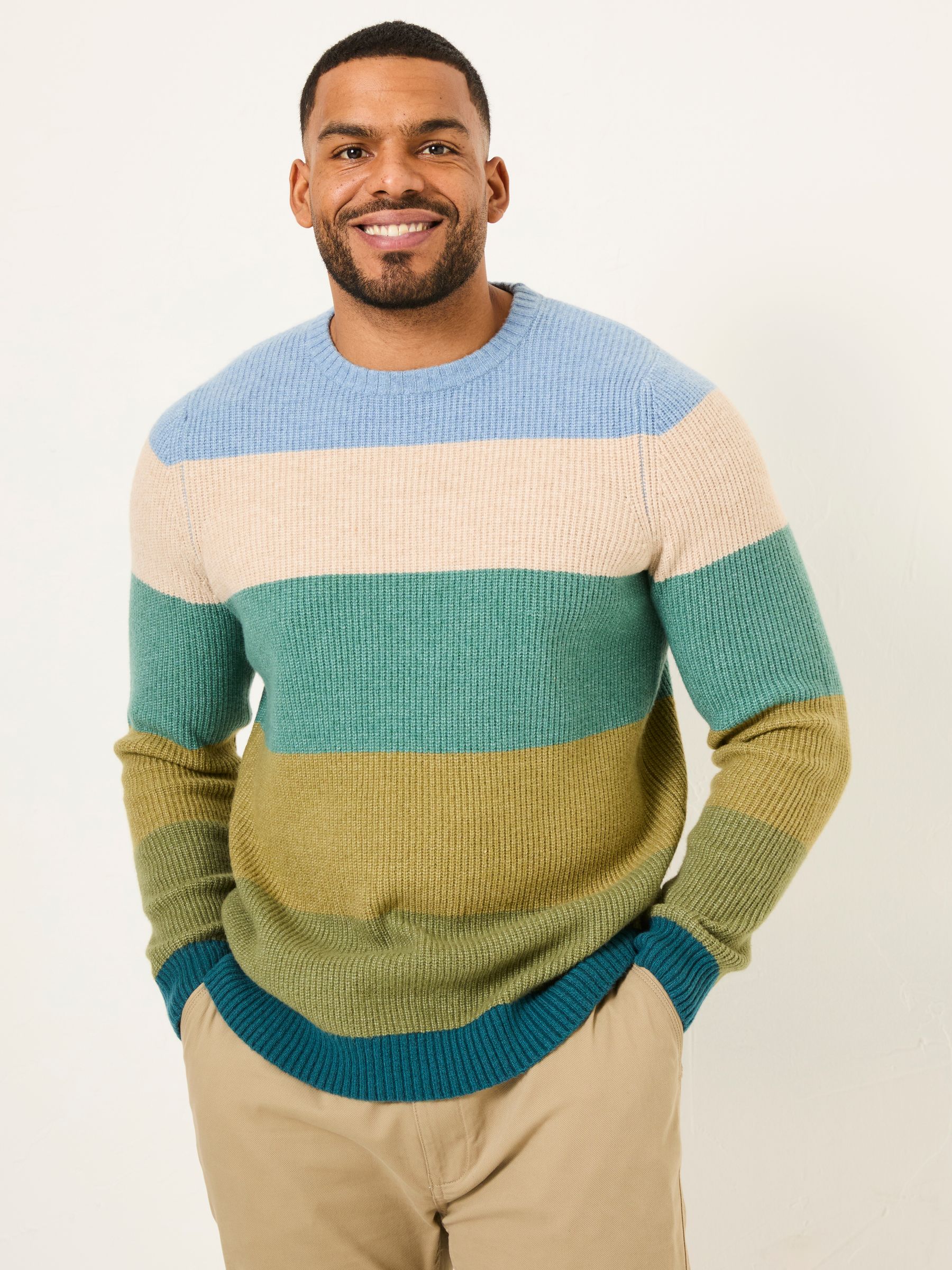 Hinton Green Stripe Crew Neck Jumper - Image 5 of 5
