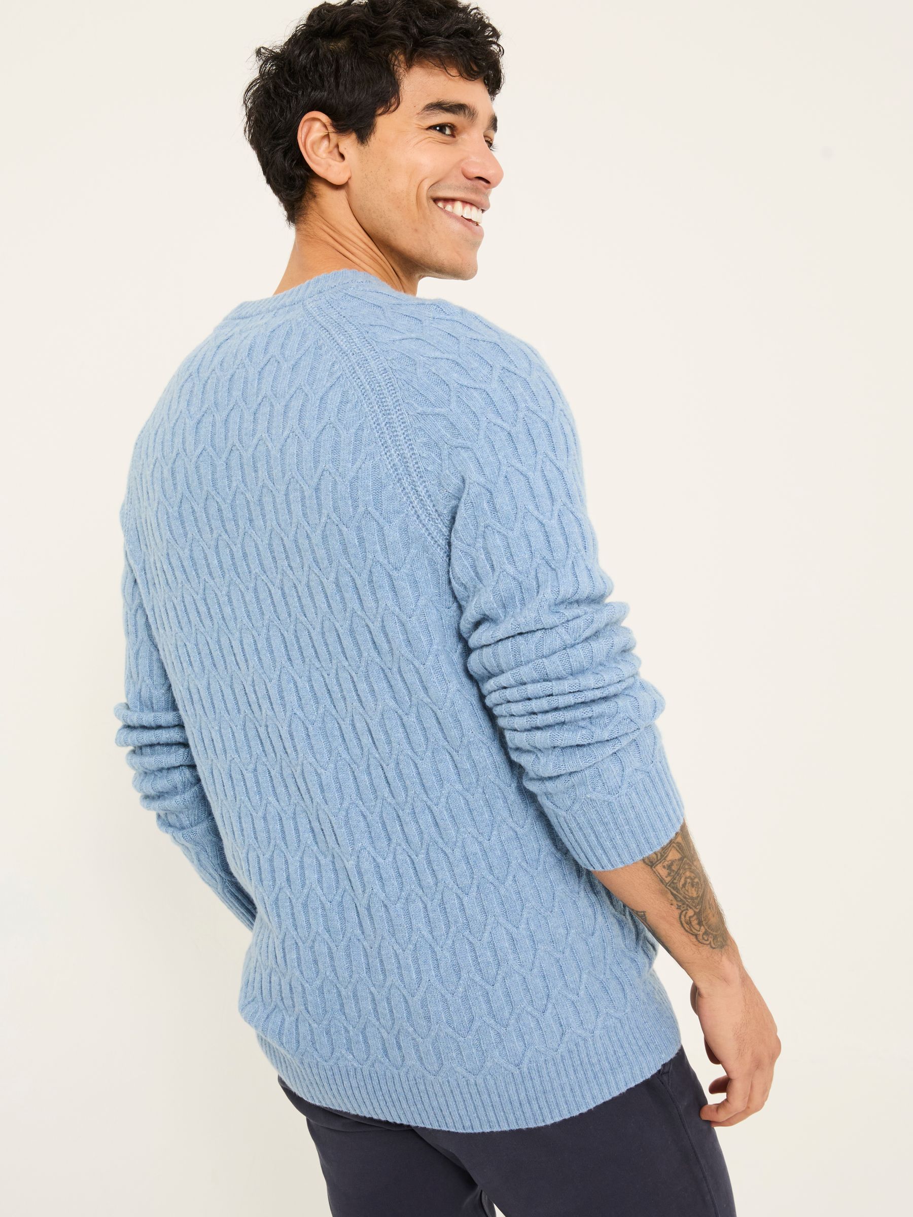 Light Blue Hinton Textured Knitted Crew Neck Jumper - Image 2 of 5