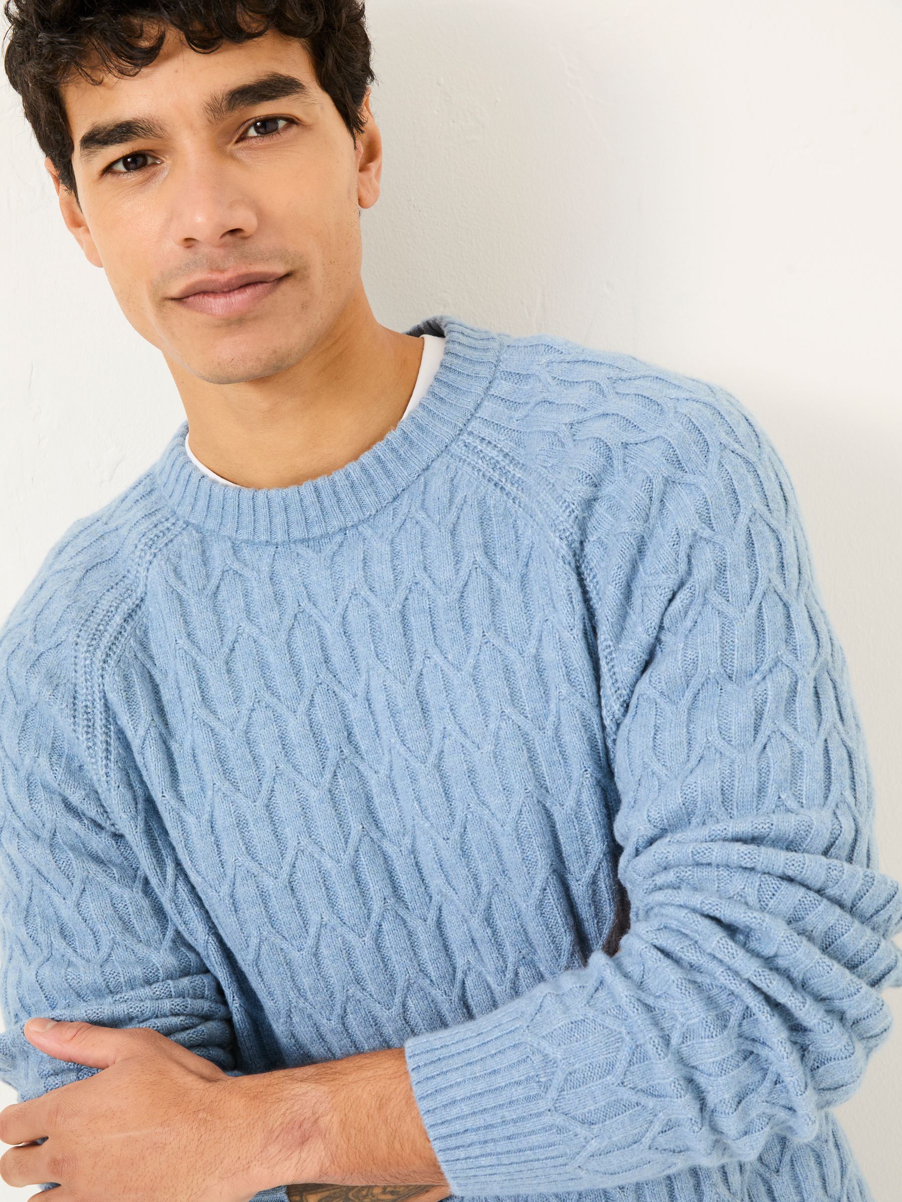 Light Blue Hinton Textured Knitted Crew Neck Jumper - Image 4 of 5