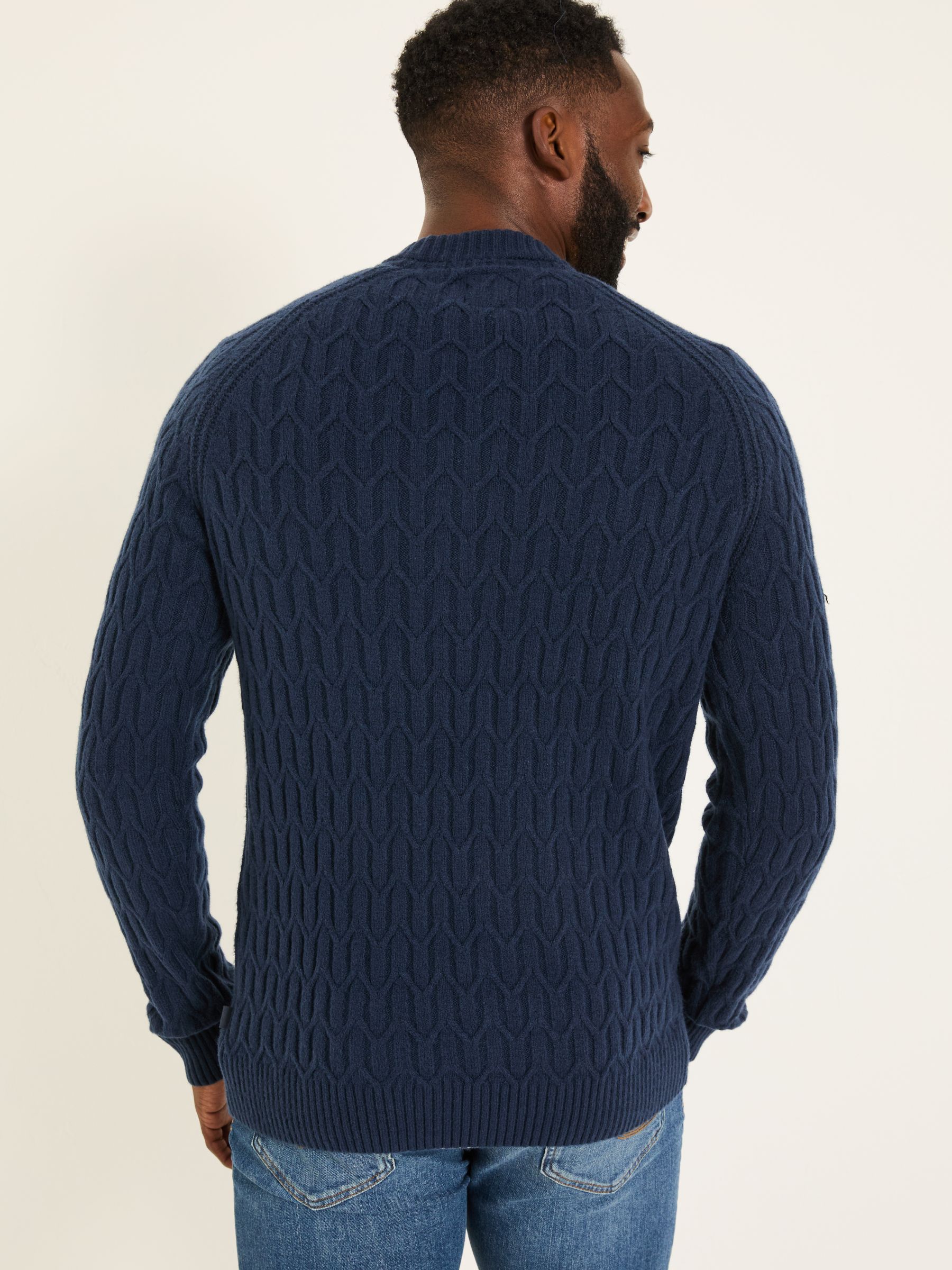 Navy Hinton Textured Knitted Crew Neck Jumper - Image 2 of 5