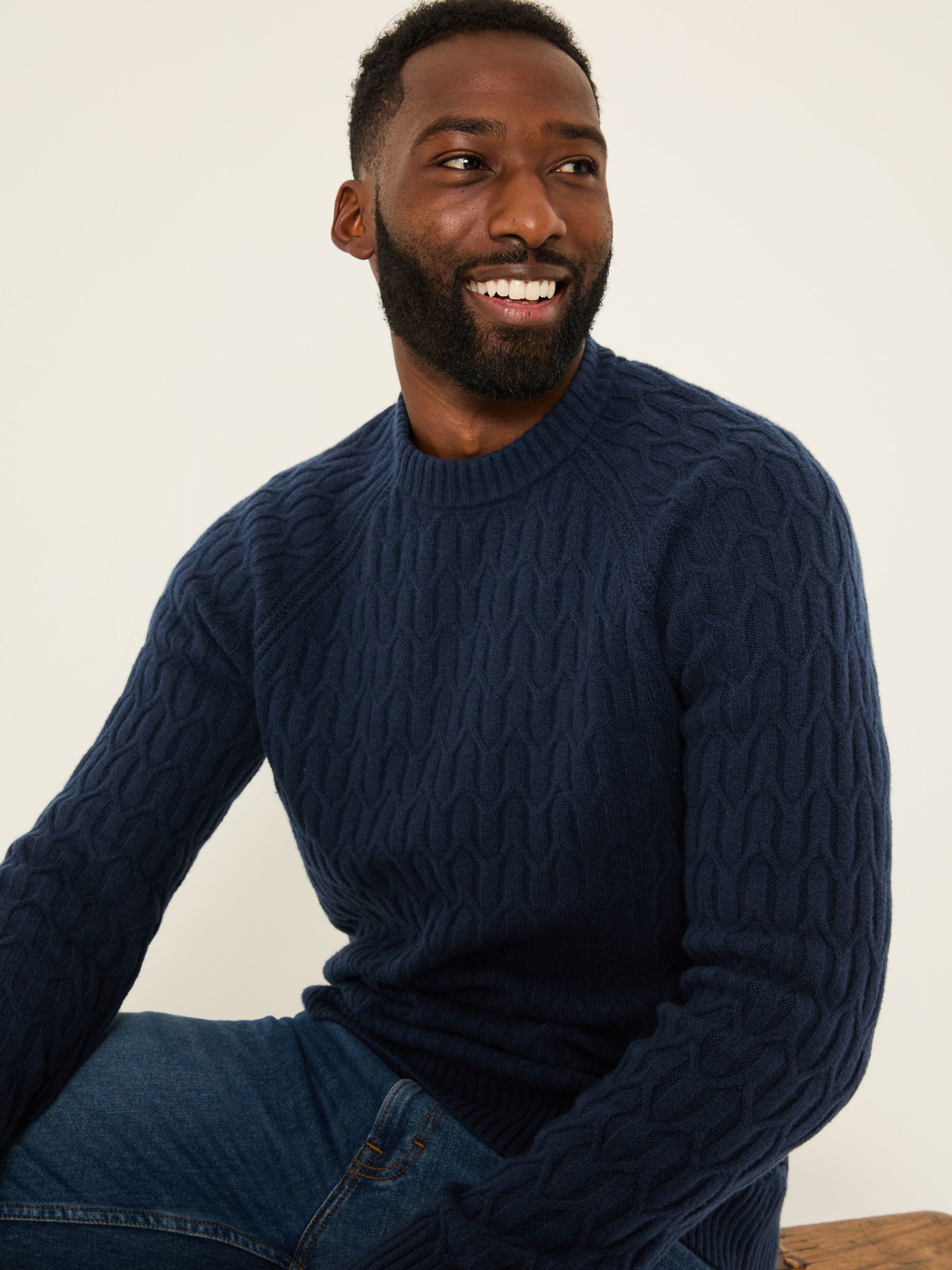 Navy Hinton Textured Knitted Crew Neck Jumper - Image 3 of 5