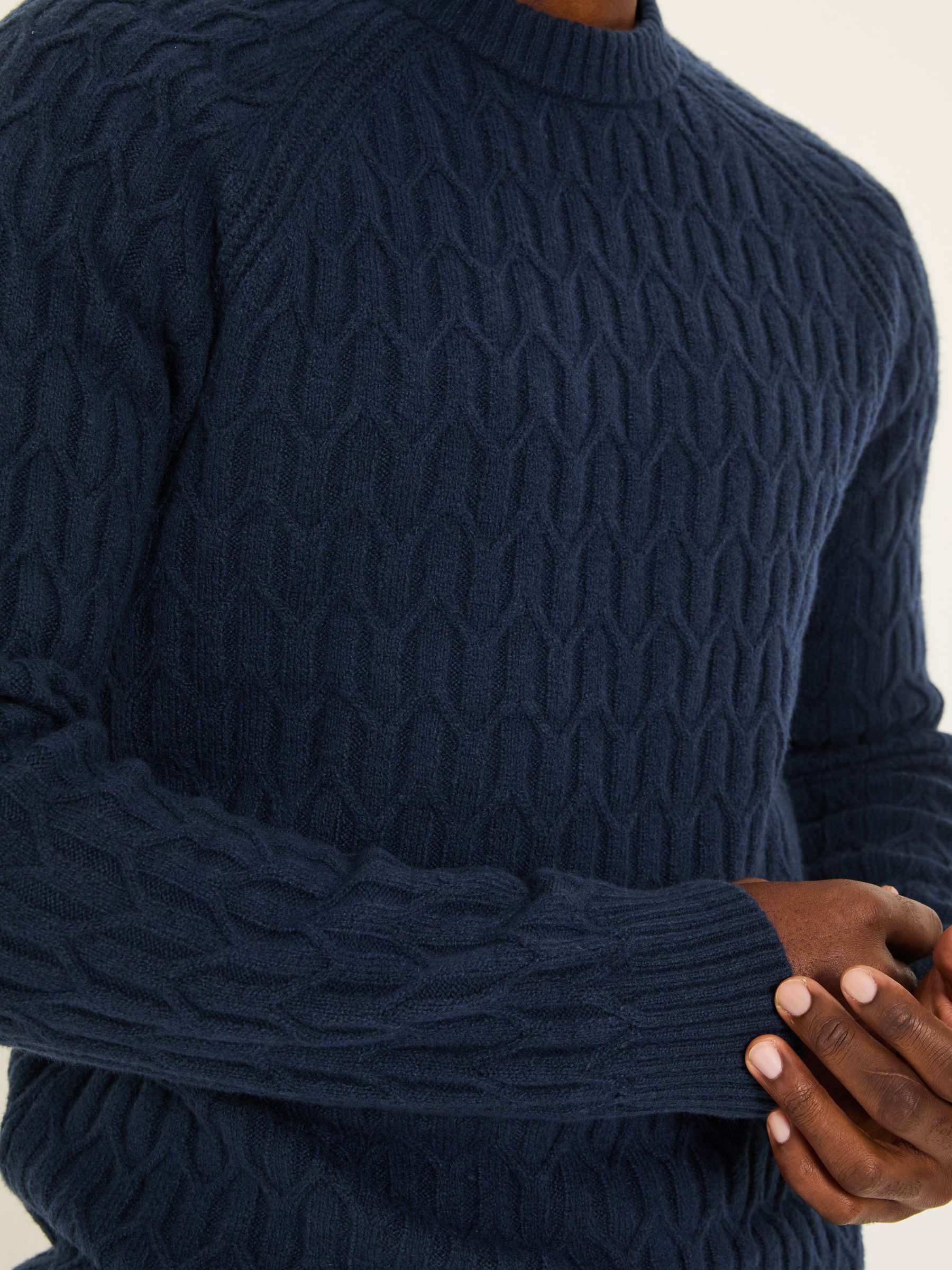 Navy Hinton Textured Knitted Crew Neck Jumper - Image 4 of 5