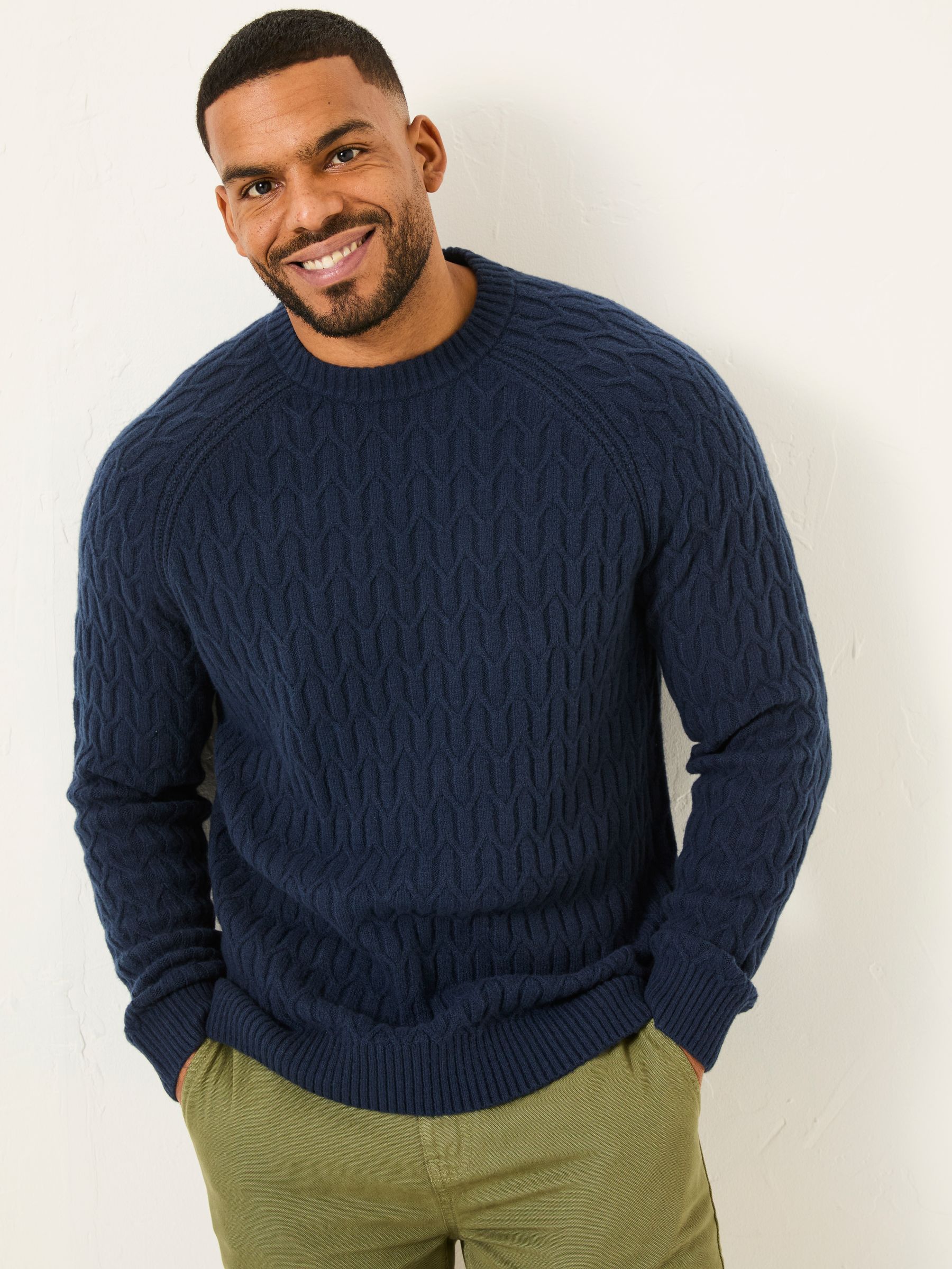 Navy Hinton Textured Knitted Crew Neck Jumper - Image 5 of 5