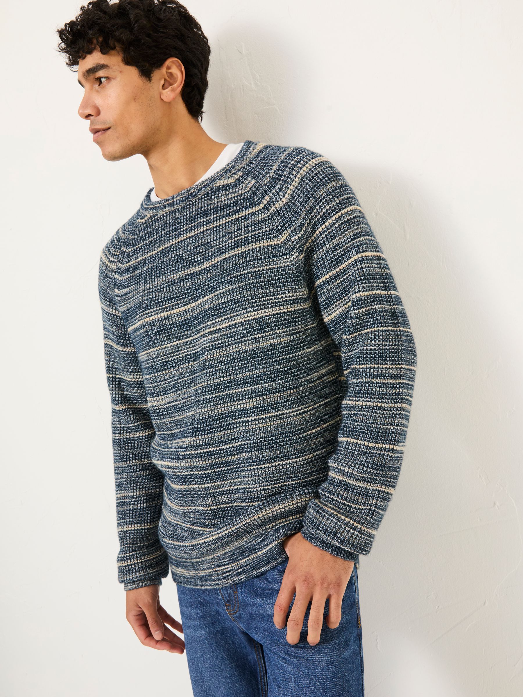 Navy Ombre Knitted Crew Neck Jumper - Image 1 of 5