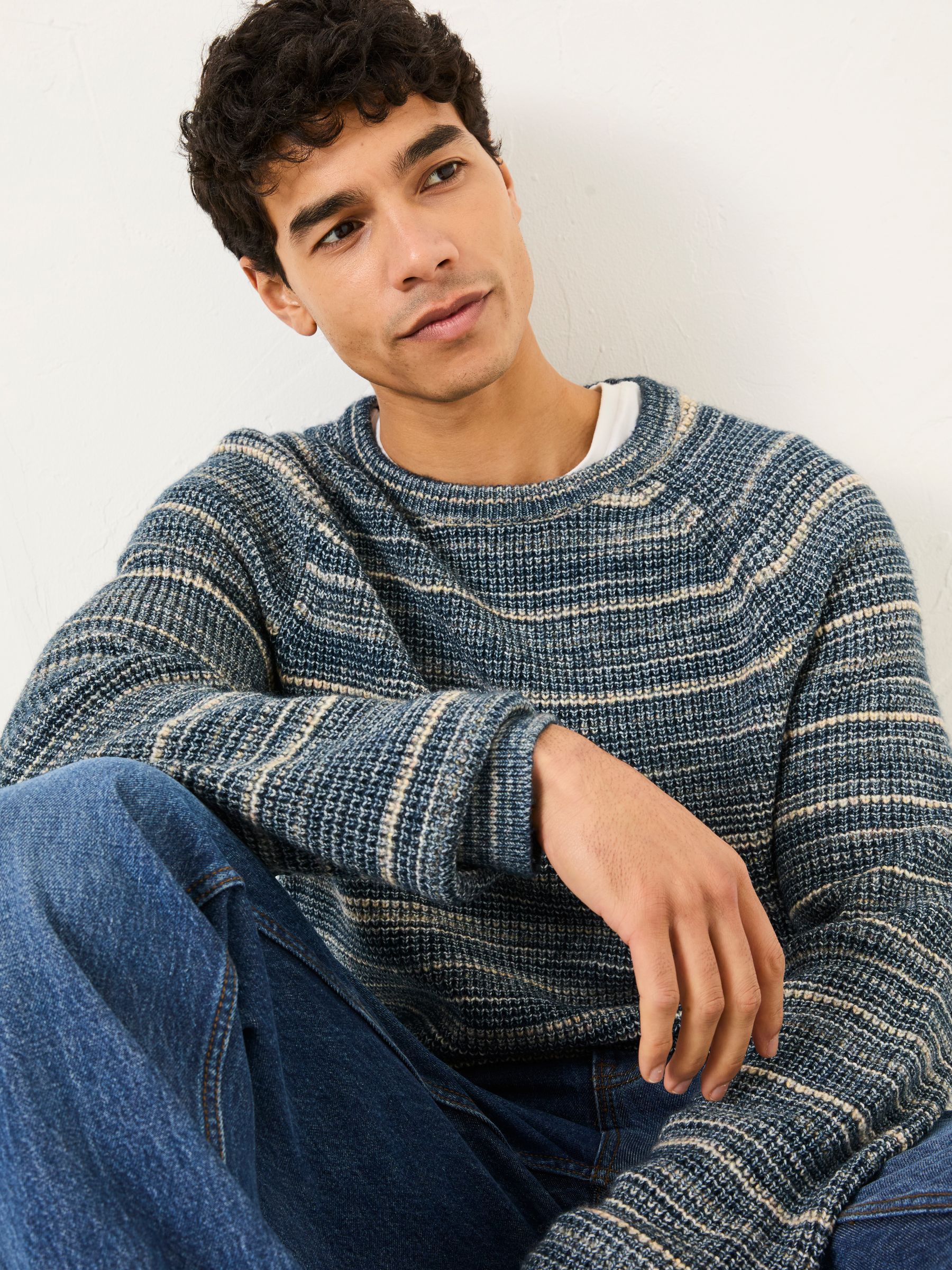 Navy Ombre Knitted Crew Neck Jumper - Image 3 of 5