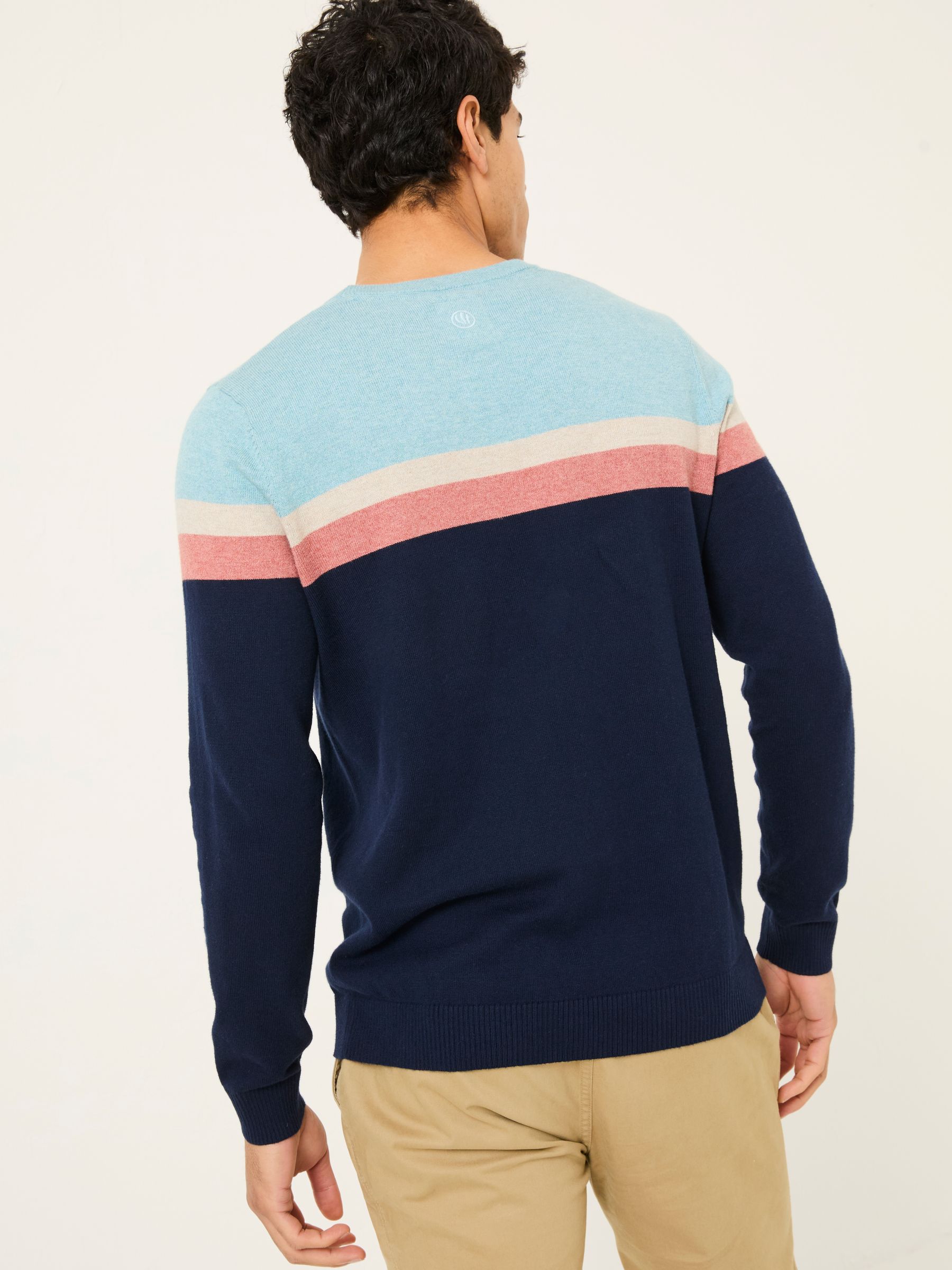 Navy Rye Chest Stripe Knitted Crew Neck Jumper - Image 2 of 5
