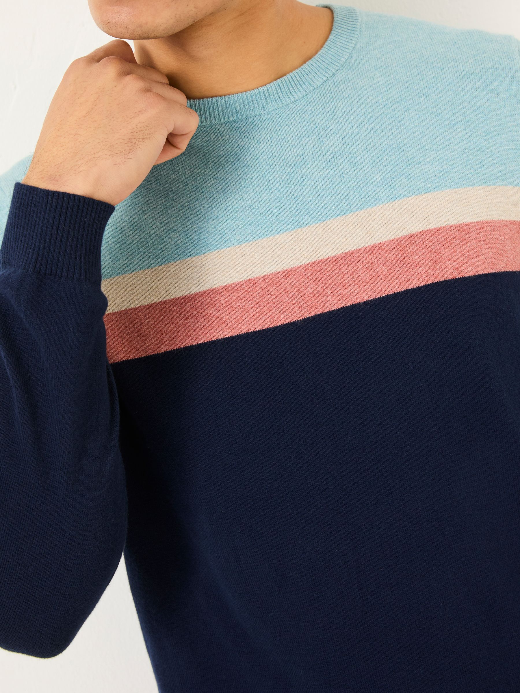 Navy Rye Chest Stripe Knitted Crew Neck Jumper - Image 3 of 5