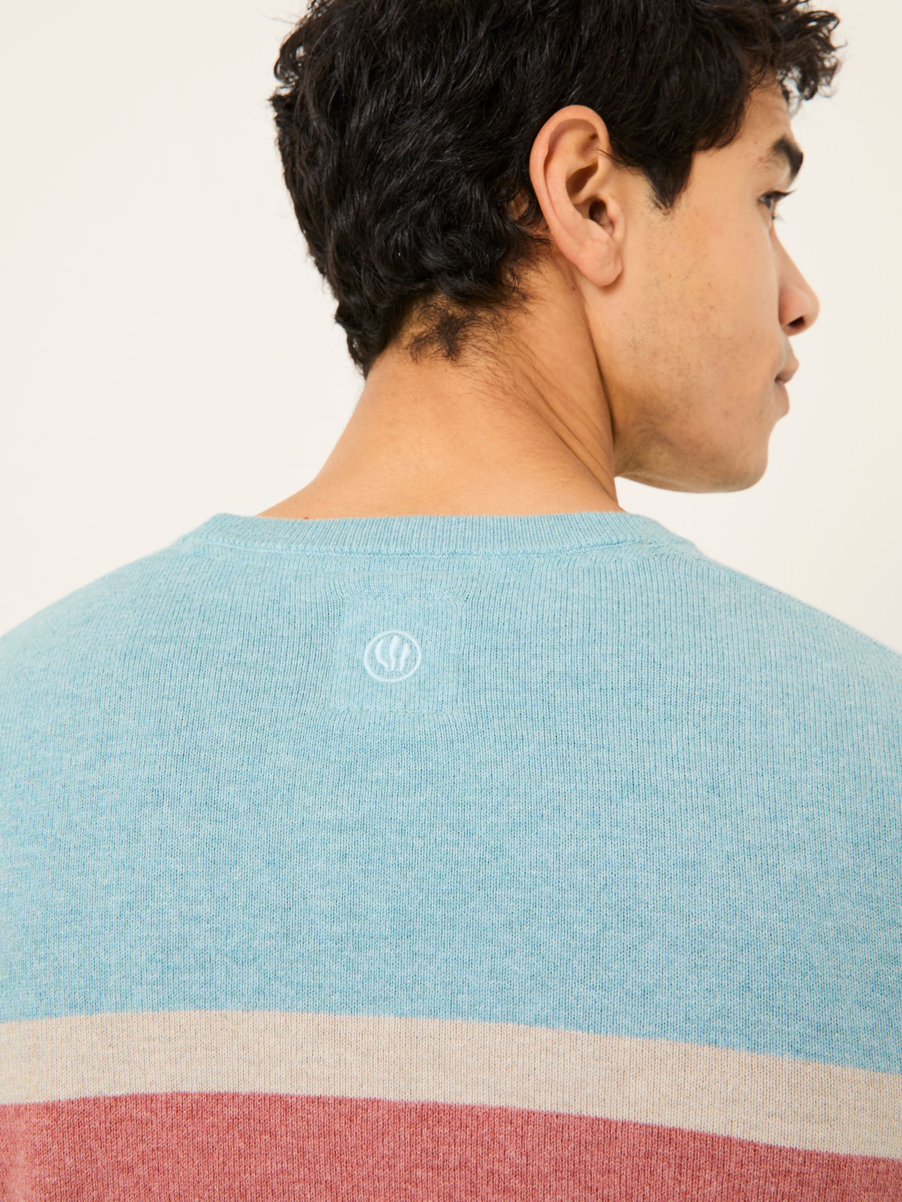 Navy Rye Chest Stripe Knitted Crew Neck Jumper - Image 4 of 5