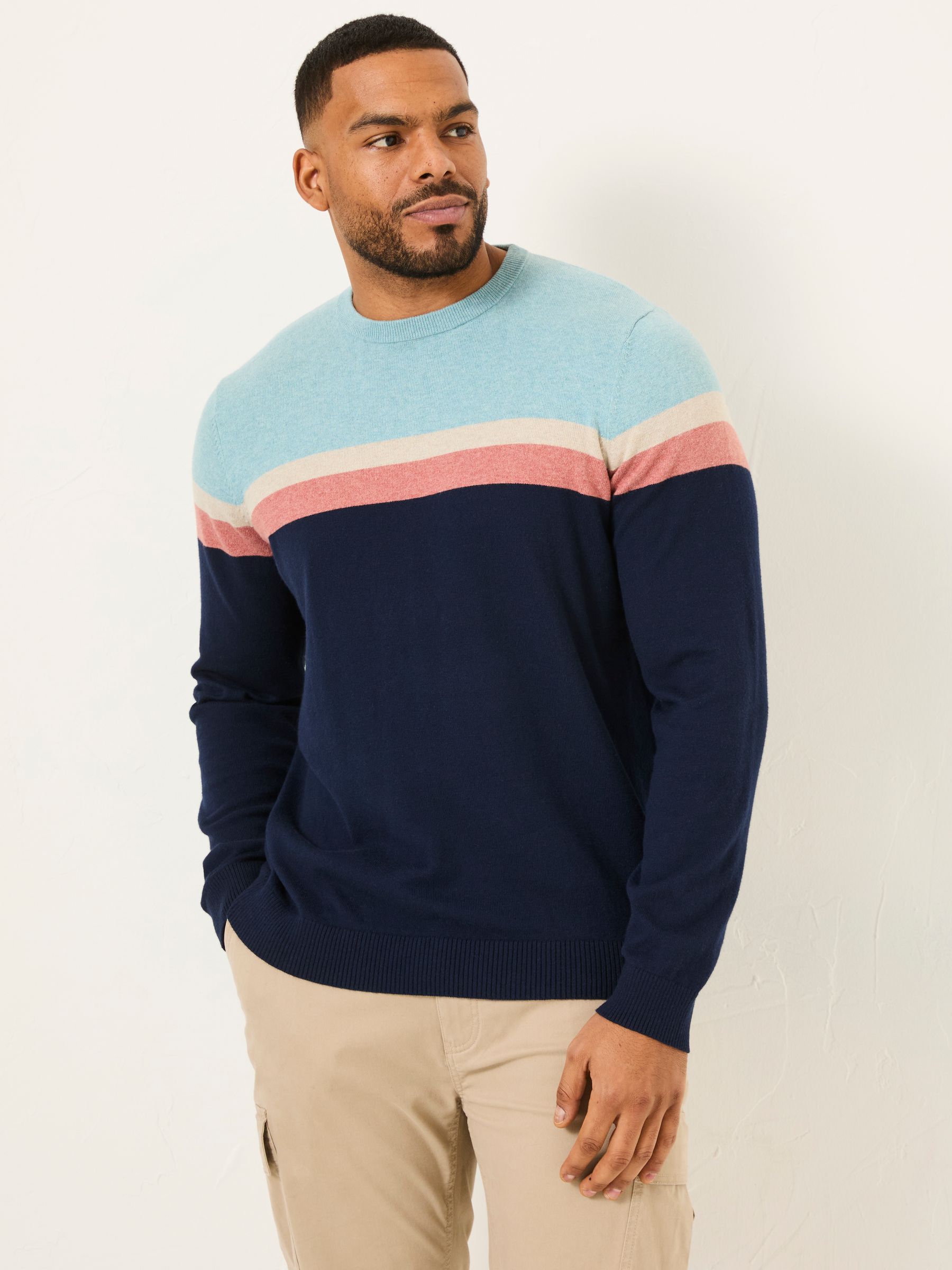 Navy Rye Chest Stripe Knitted Crew Neck Jumper - Image 5 of 5