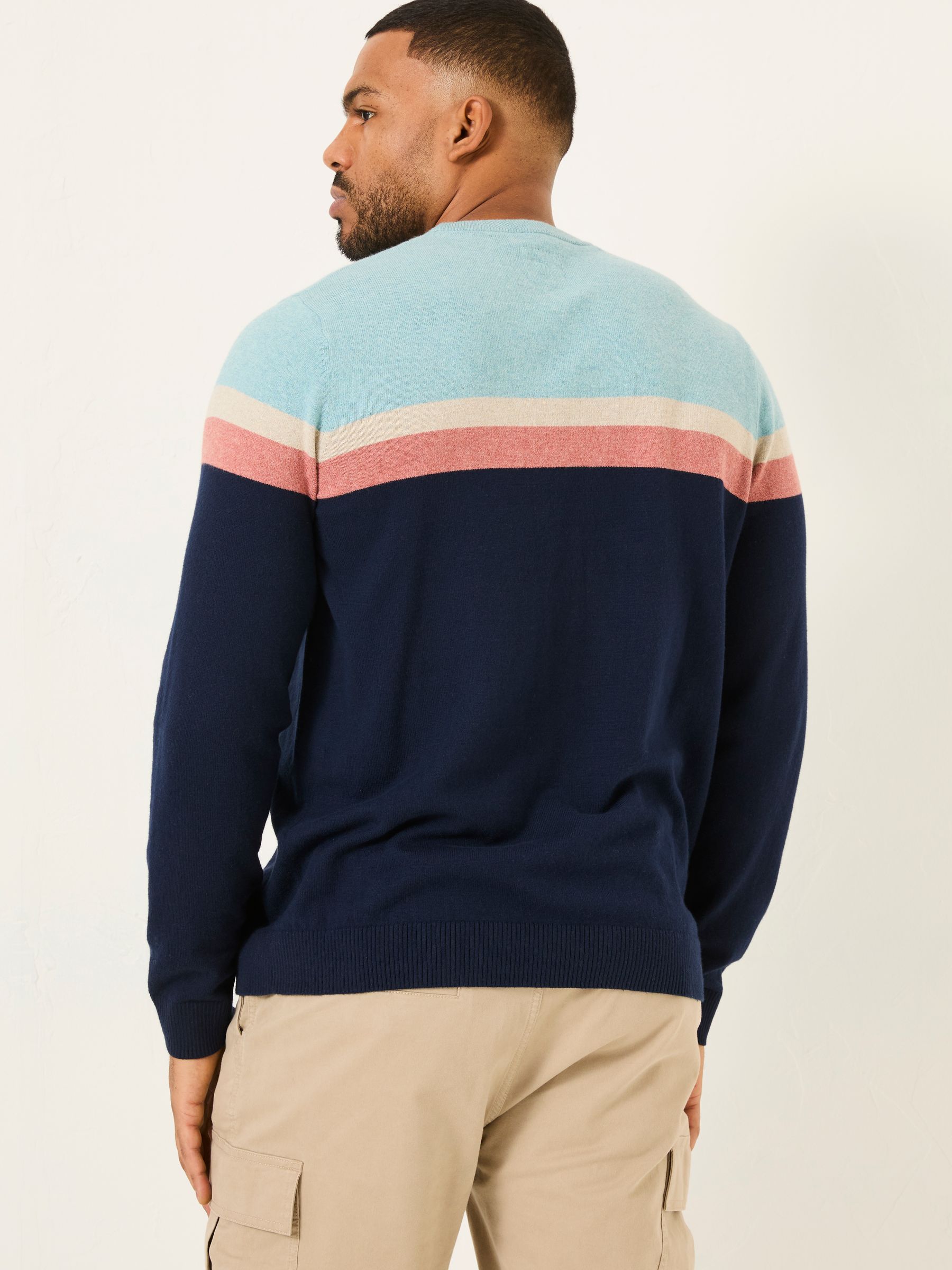 Navy Rye Chest Stripe Knitted Crew Neck Jumper - Image 6 of 8