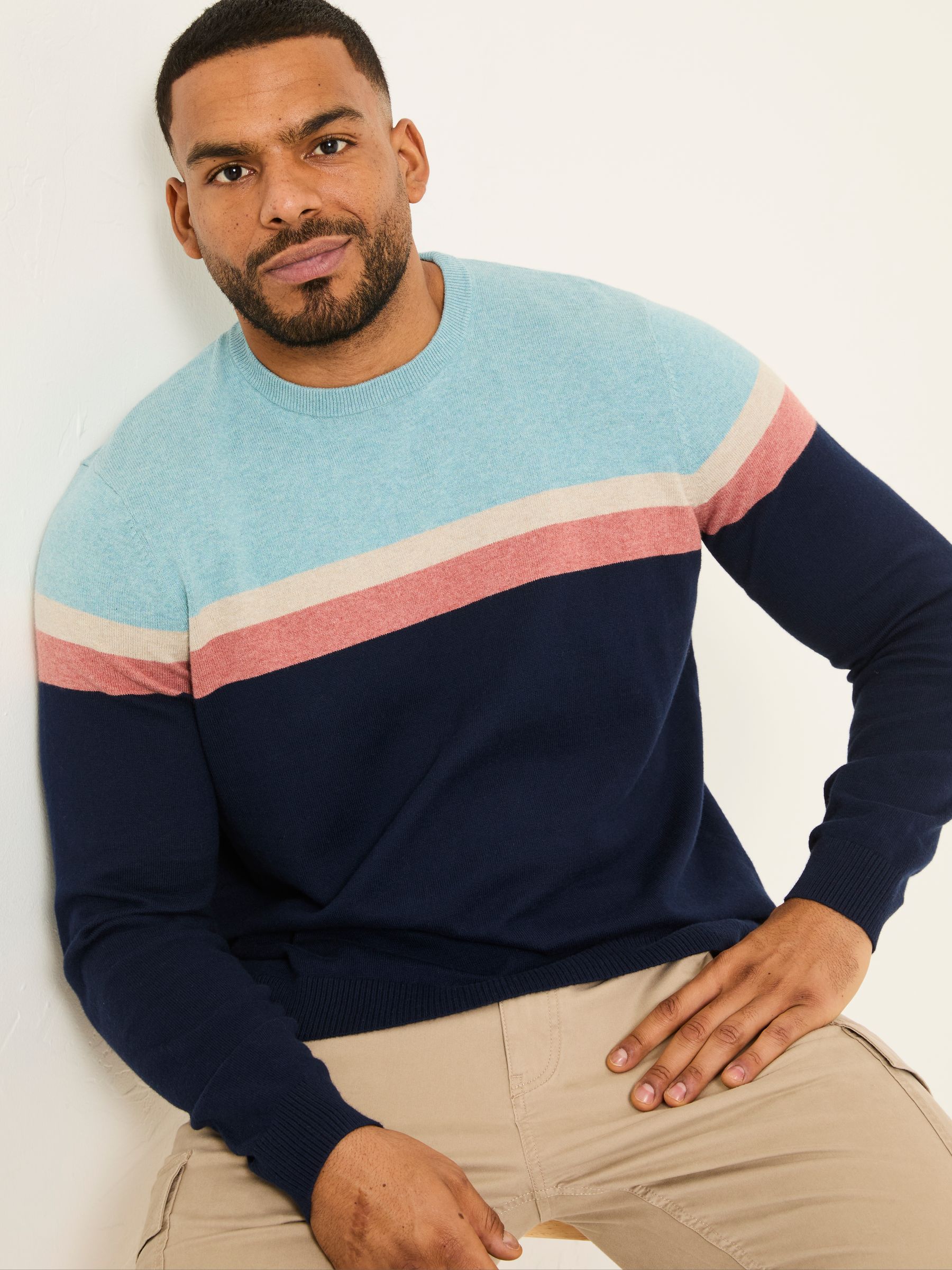 Navy Rye Chest Stripe Knitted Crew Neck Jumper - Image 7 of 8