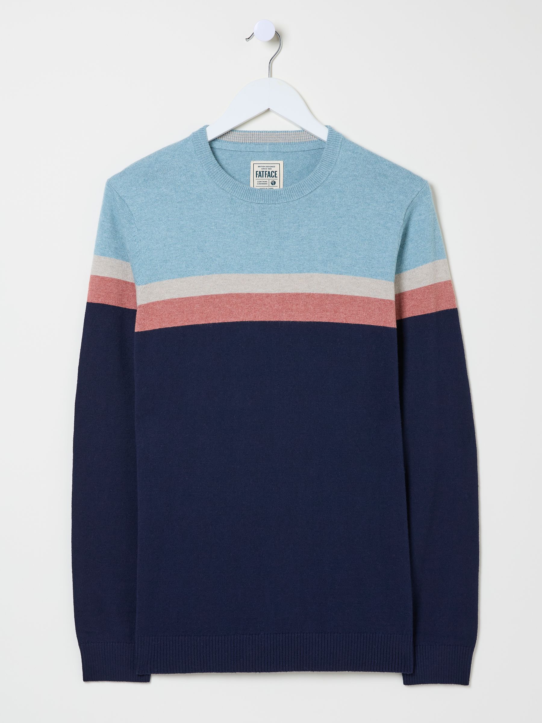 Navy Rye Chest Stripe Knitted Crew Neck Jumper - Image 8 of 8