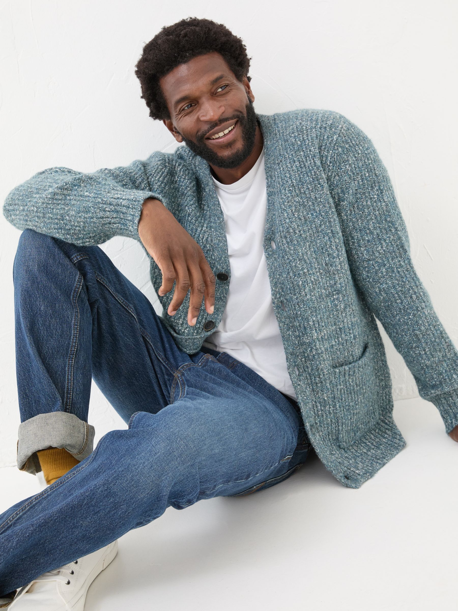 Mid Blue Sefton Lofty Knitted Cardigan - Image 3 of 5