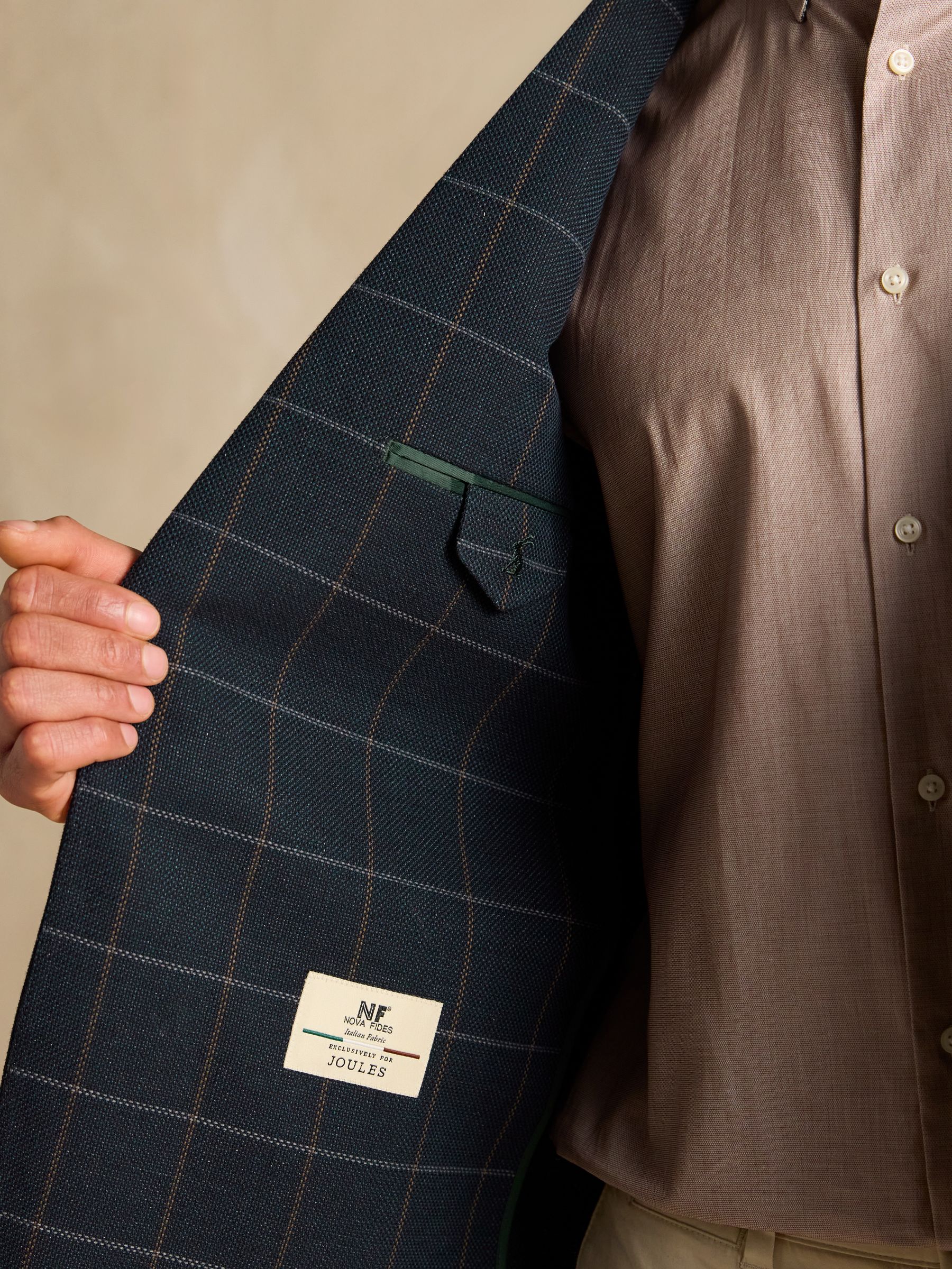 Navy Slim Fit Check Blazer - Image 10 of 11