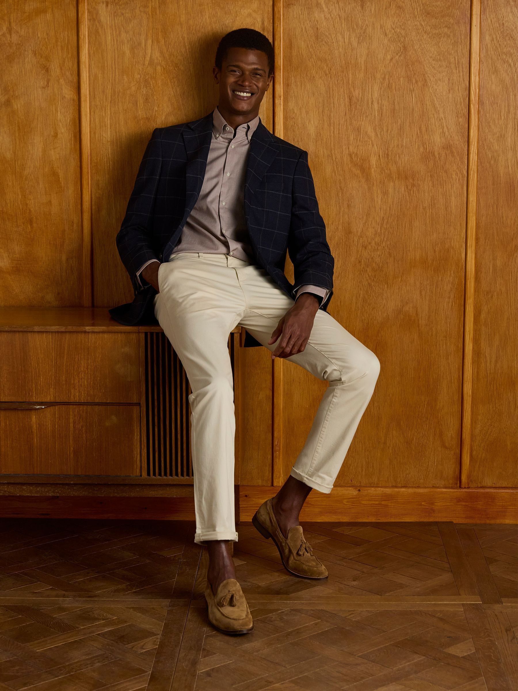 Navy Slim Fit Check Blazer - Image 4 of 11