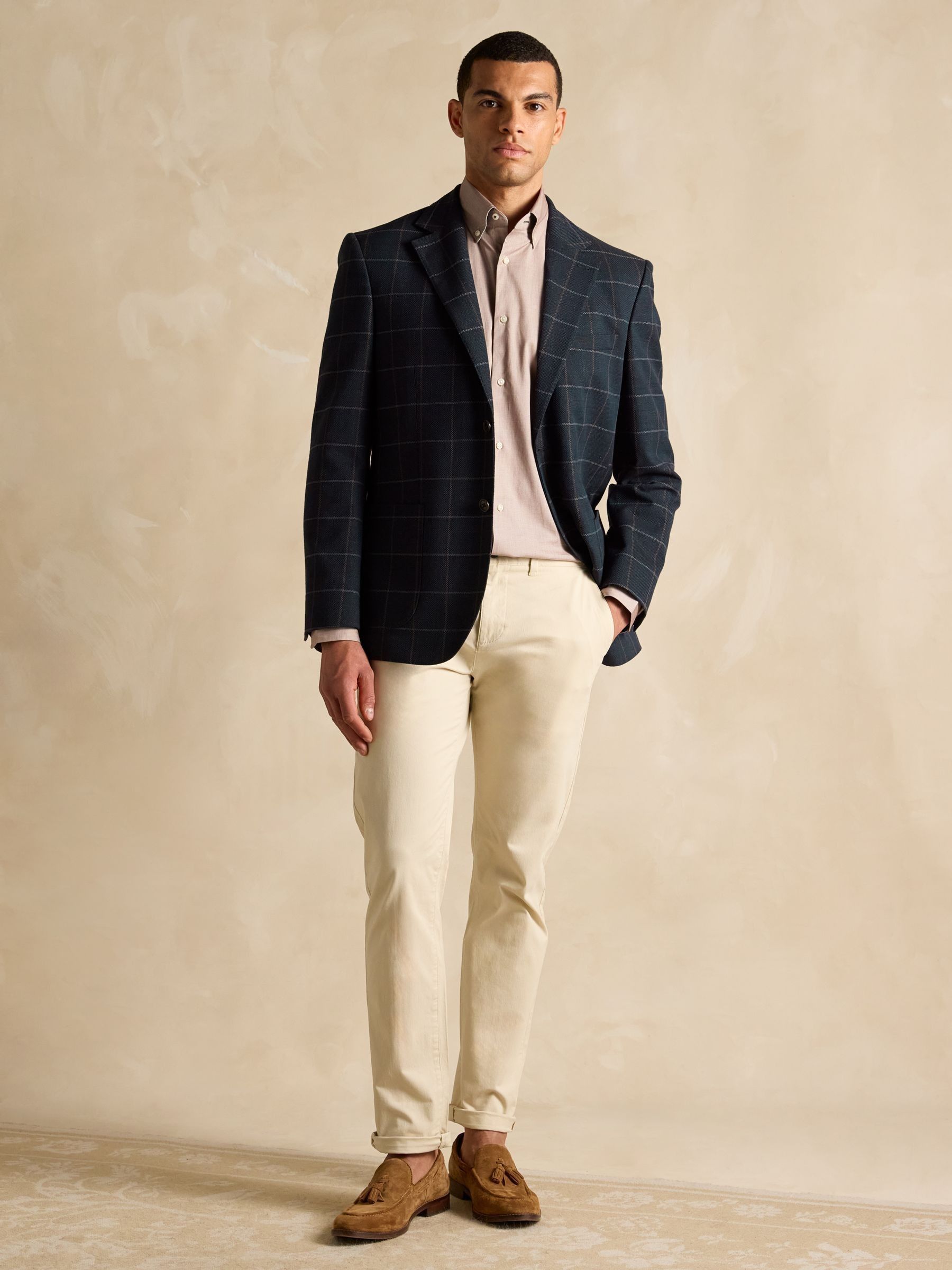 Navy Slim Fit Check Blazer - Image 5 of 11