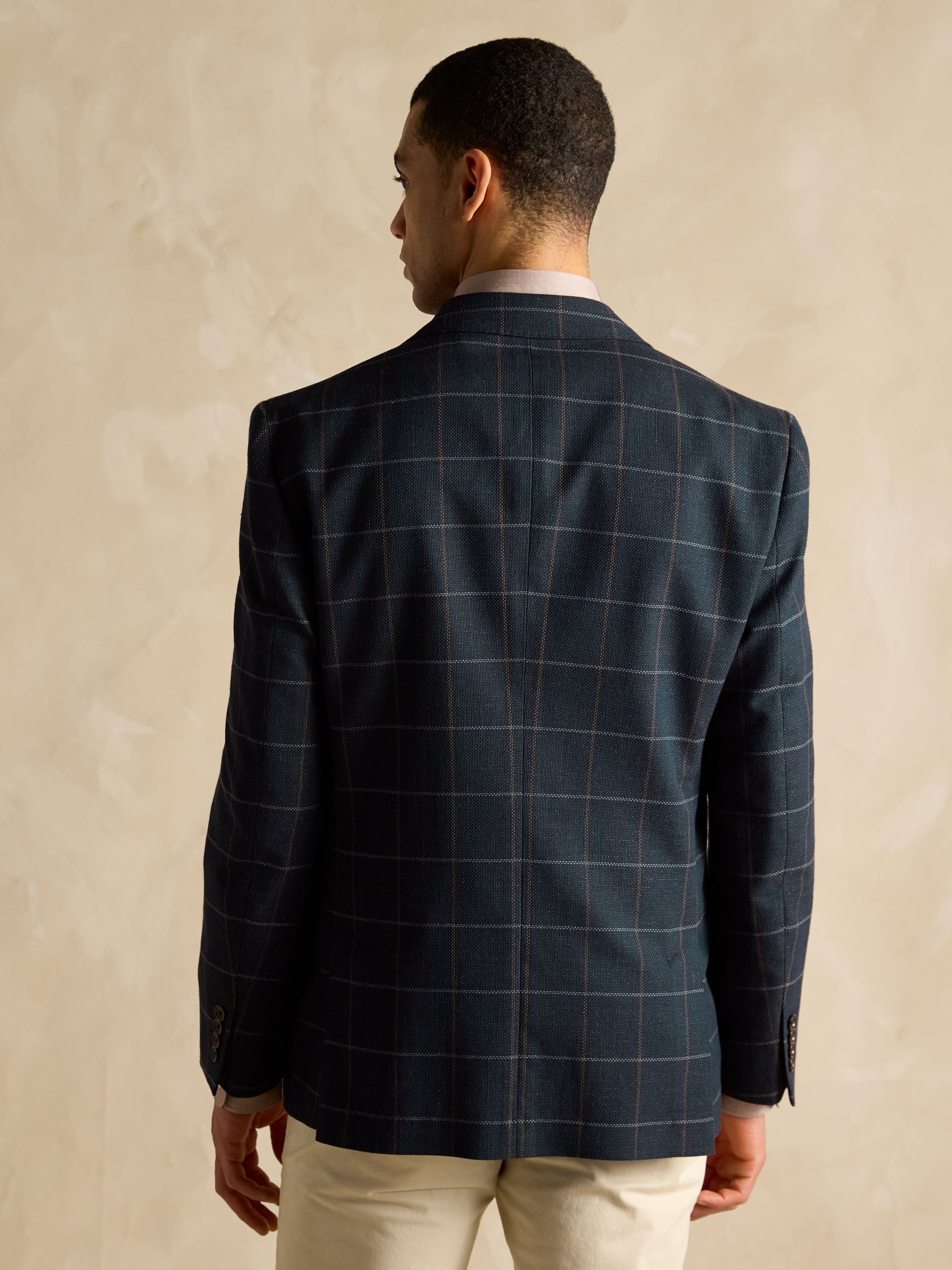 Navy Slim Fit Check Blazer - Image 6 of 11