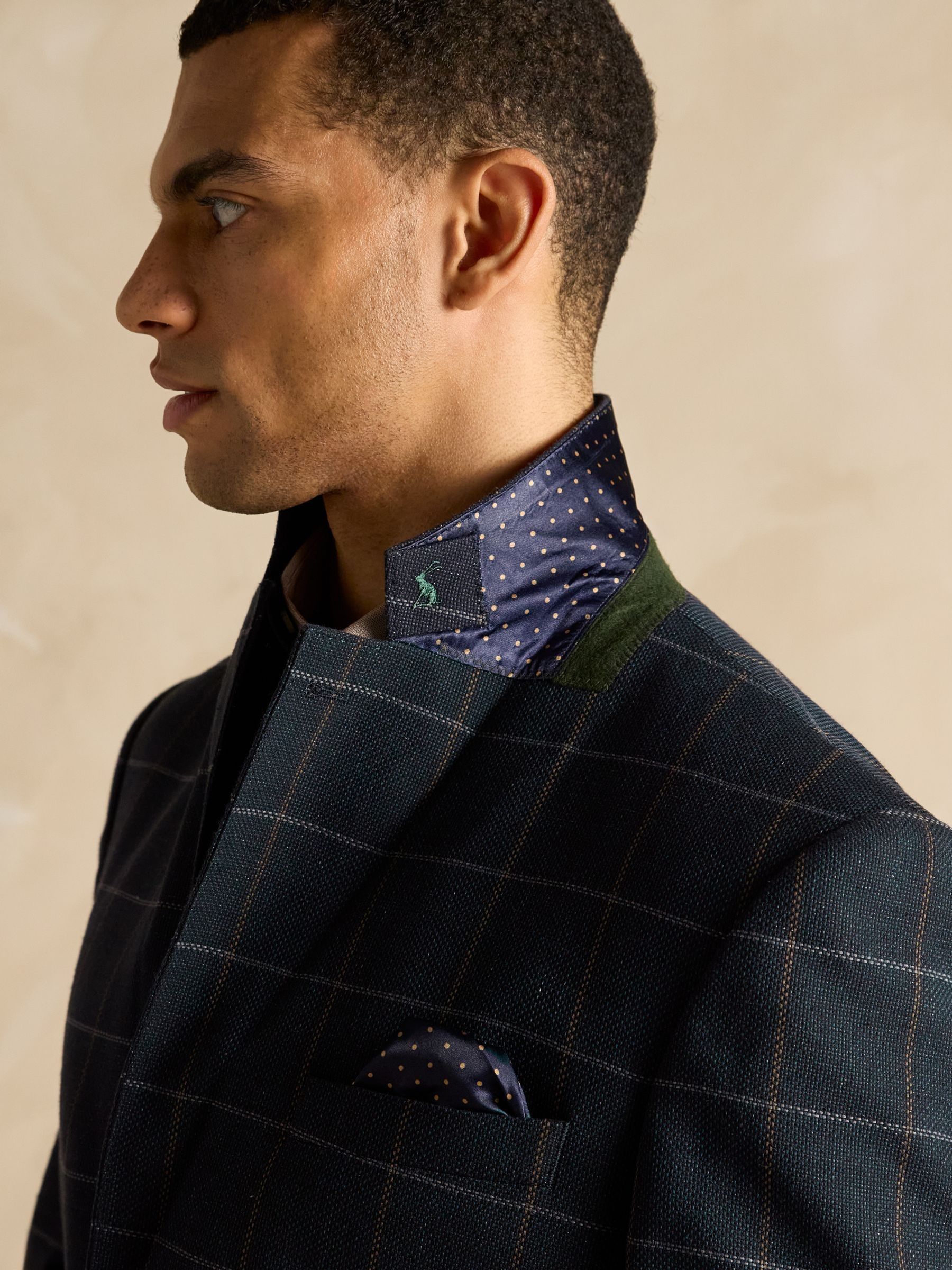 Navy Slim Fit Check Blazer - Image 7 of 11