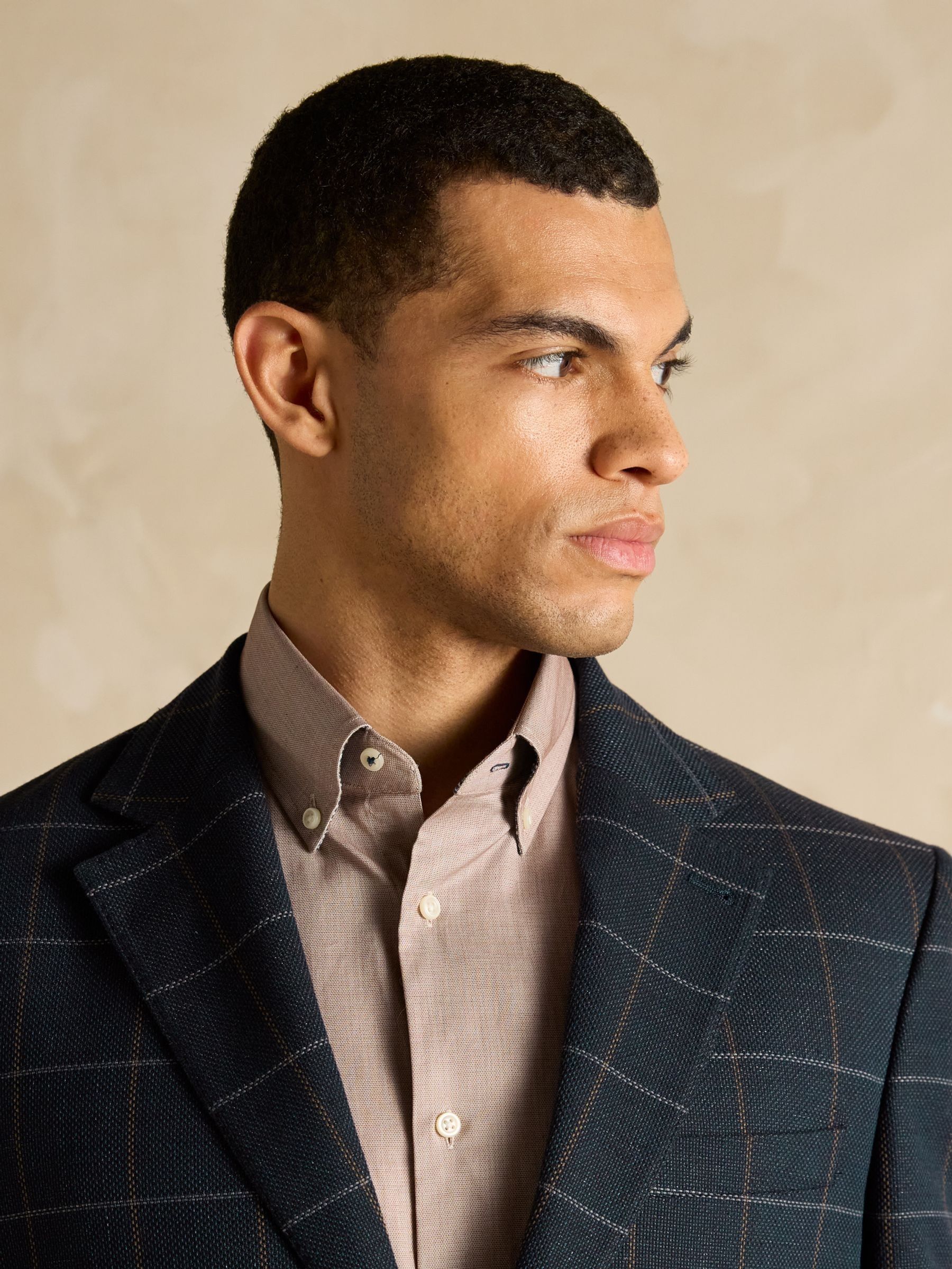 Navy Slim Fit Check Blazer - Image 9 of 11