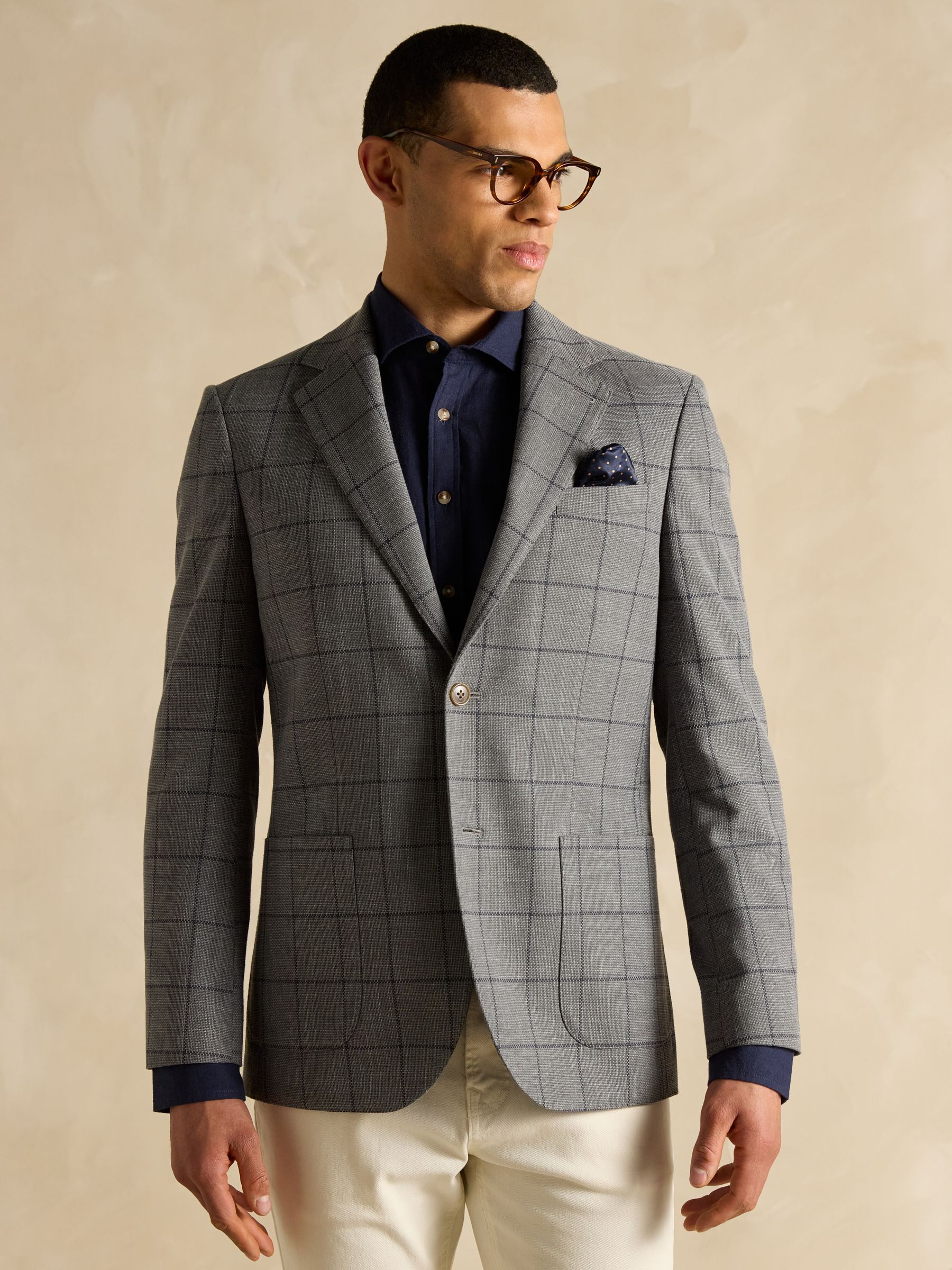 Grey Slim Fit Check Blazer - Image 1 of 11