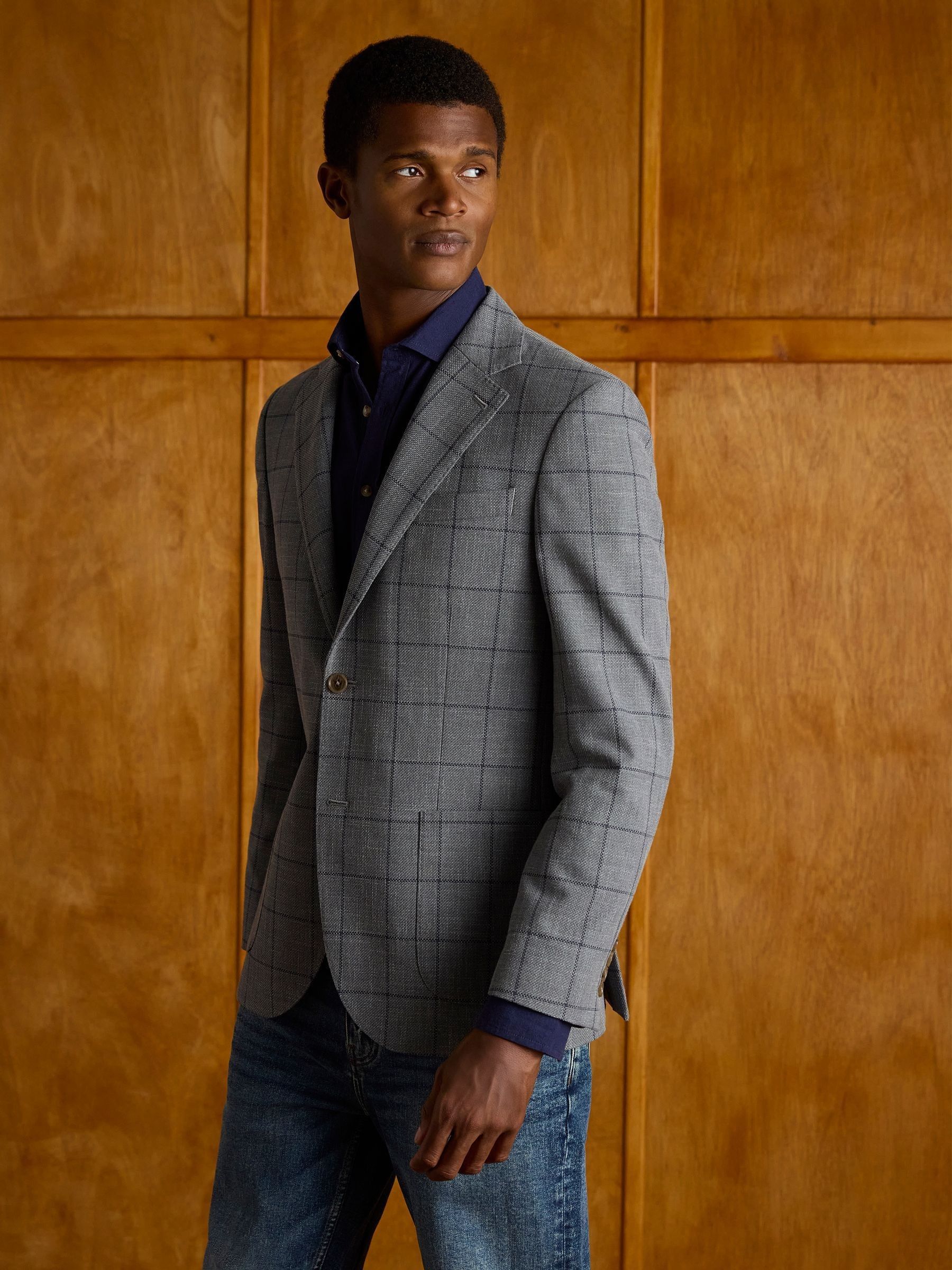 Grey Slim Fit Check Blazer - Image 3 of 11