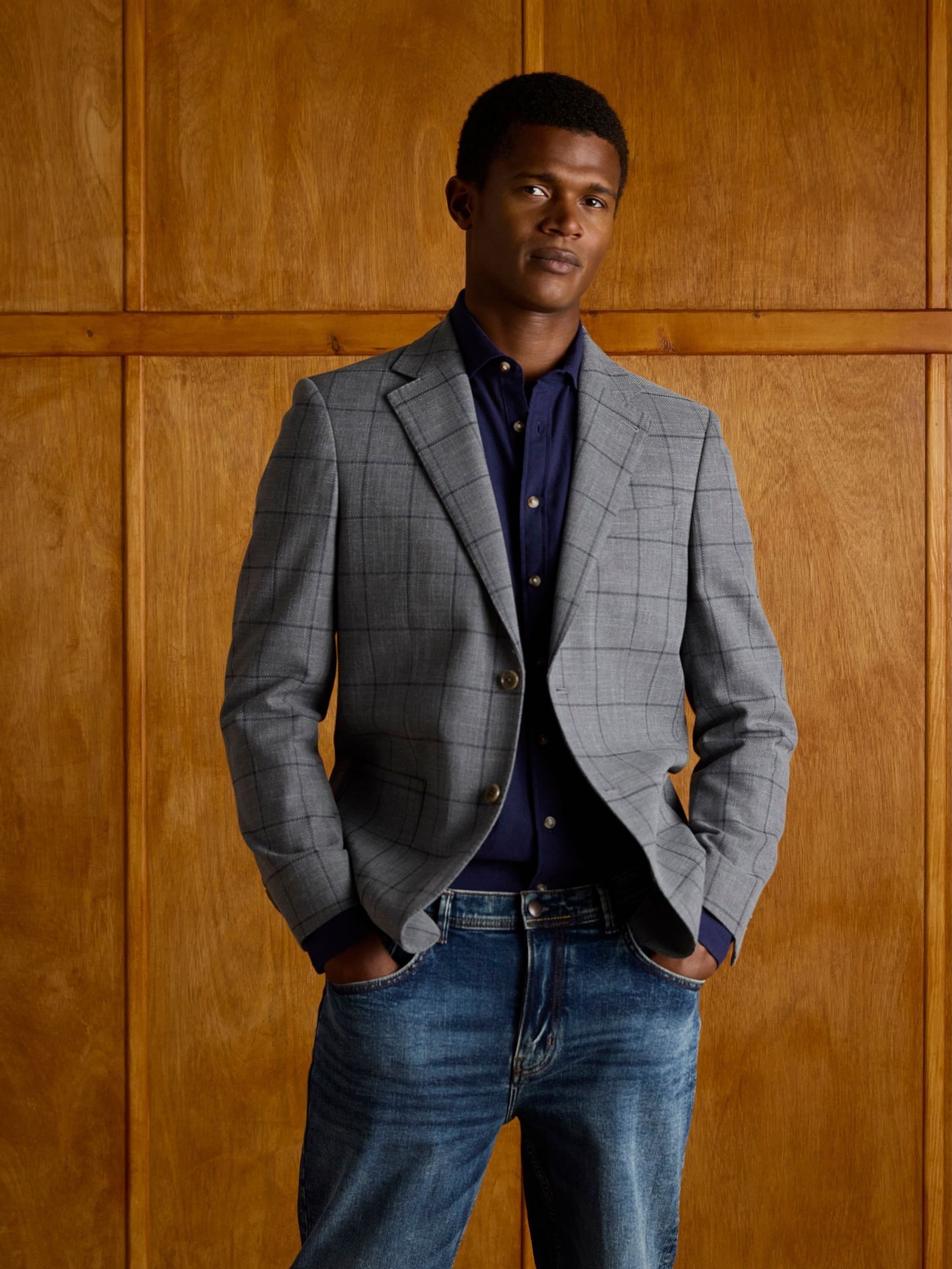 Grey Slim Fit Check Blazer - Image 4 of 11