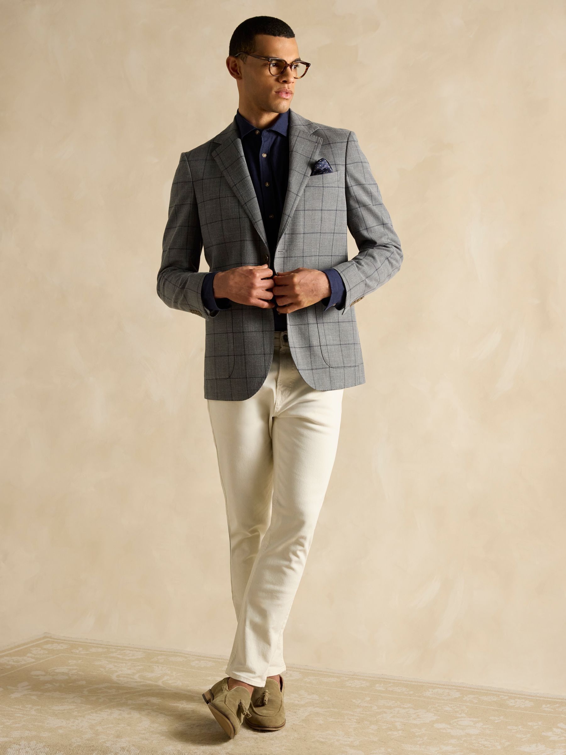 Grey Slim Fit Check Blazer - Image 5 of 11