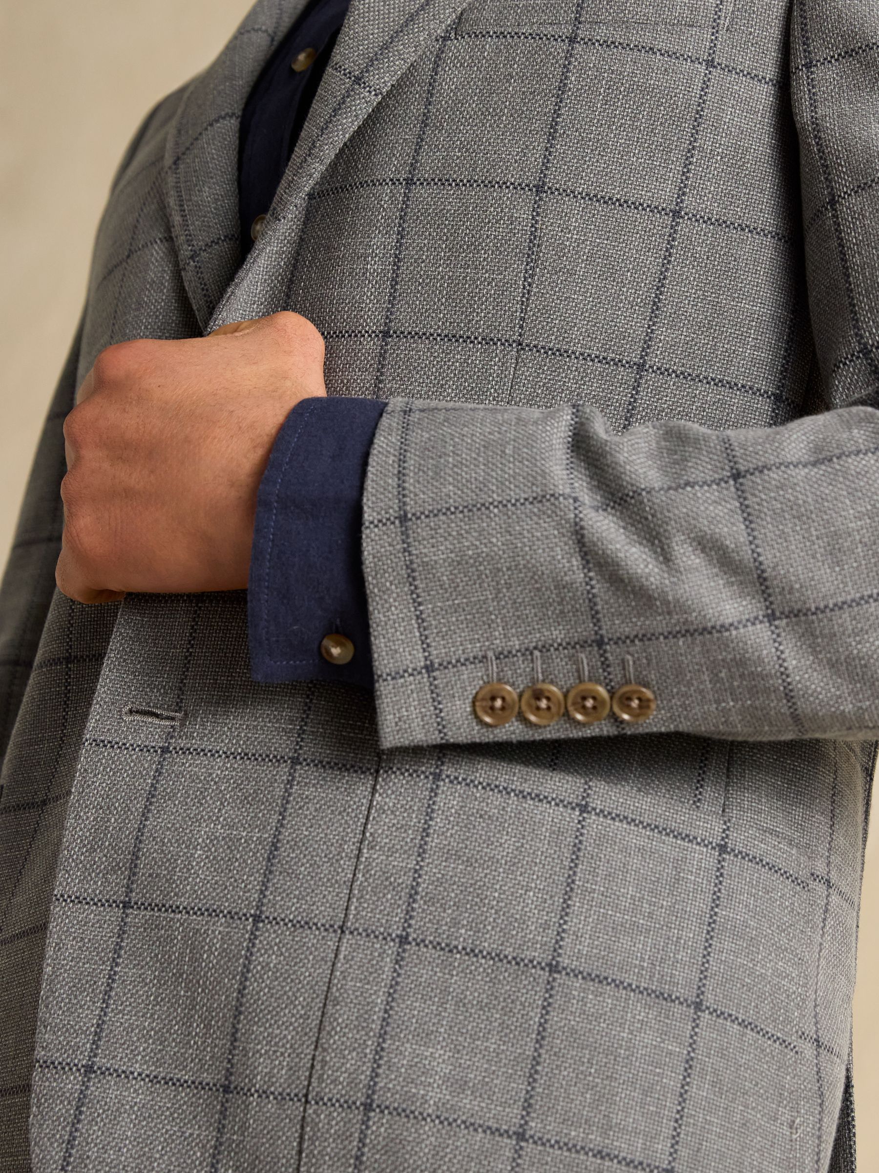 Grey Slim Fit Check Blazer - Image 8 of 11