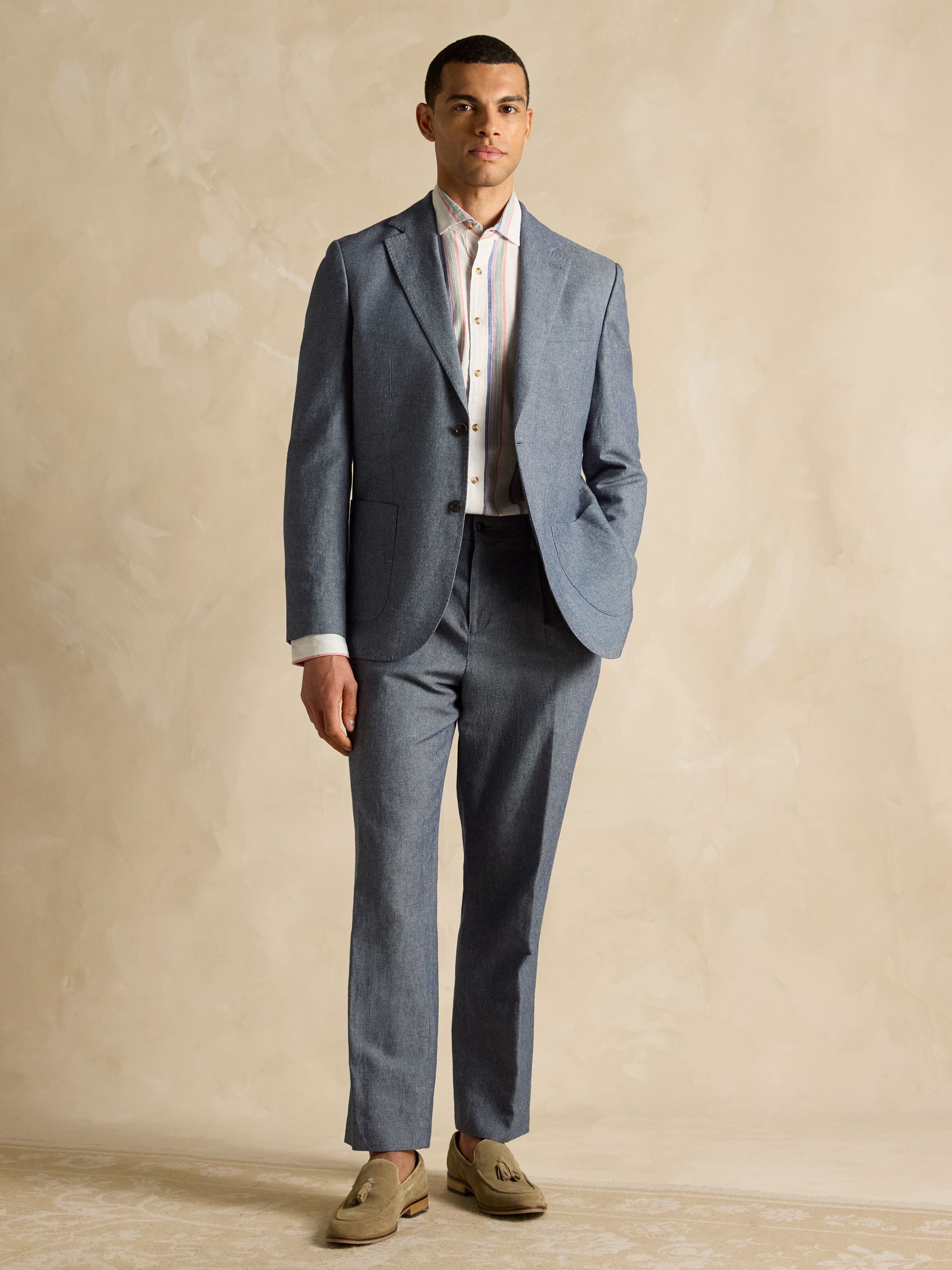 Chambray Blue Slim Fit Suit Jacket - Image 3 of 7