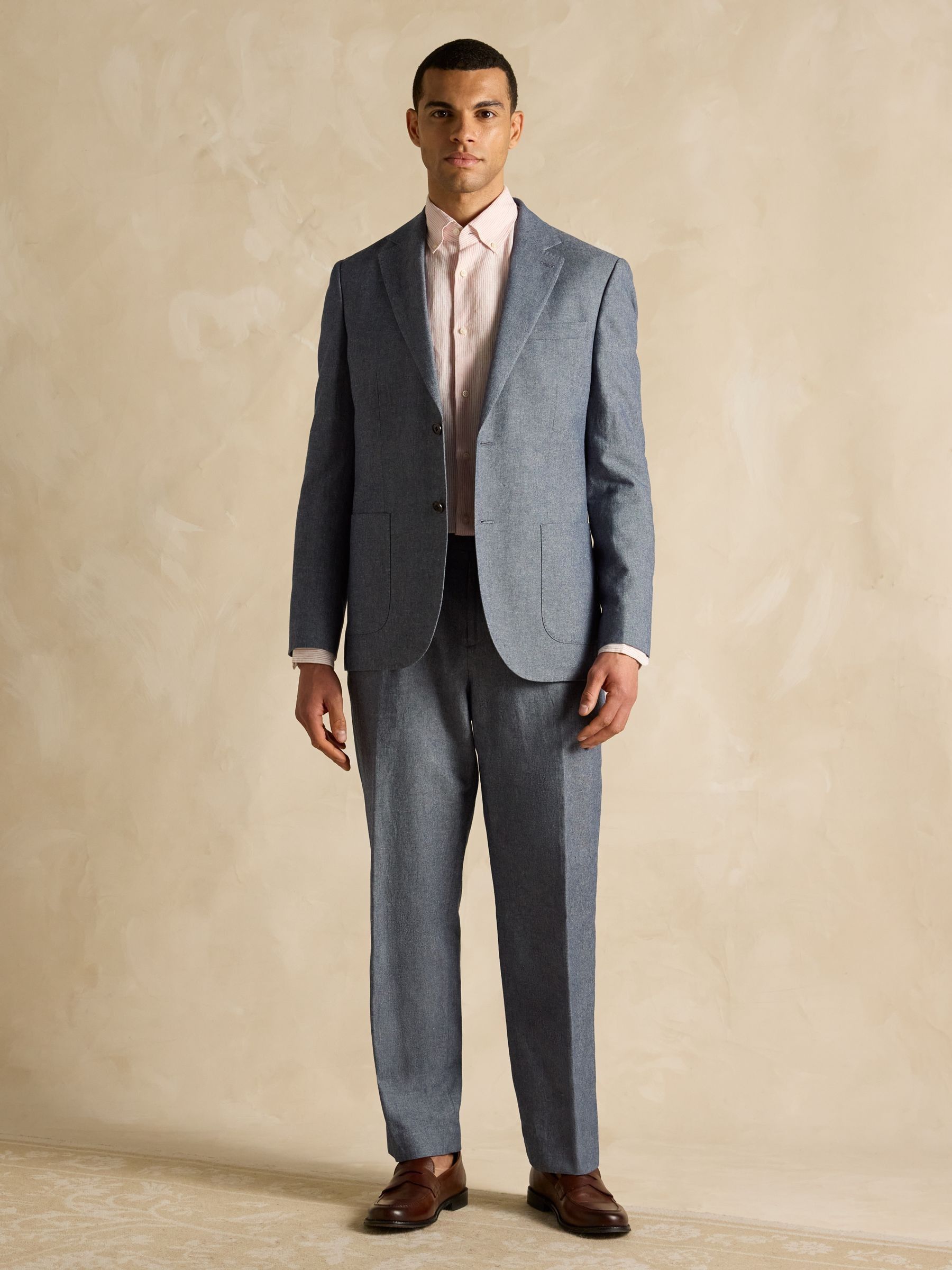 Chambray Blue Slim Fit Suit Jacket - Image 5 of 7
