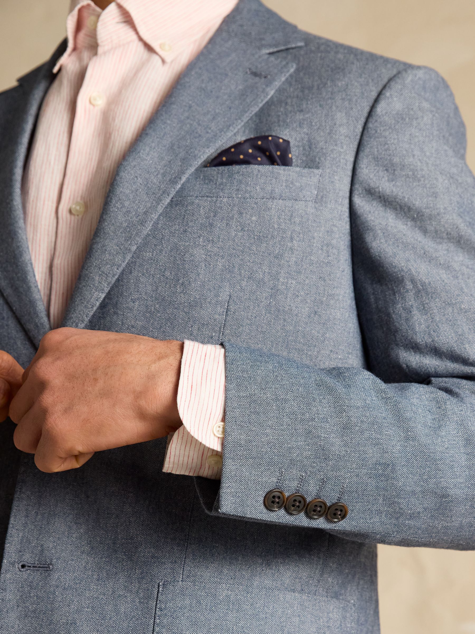 Chambray Blue Slim Fit Suit Jacket - Image 7 of 7