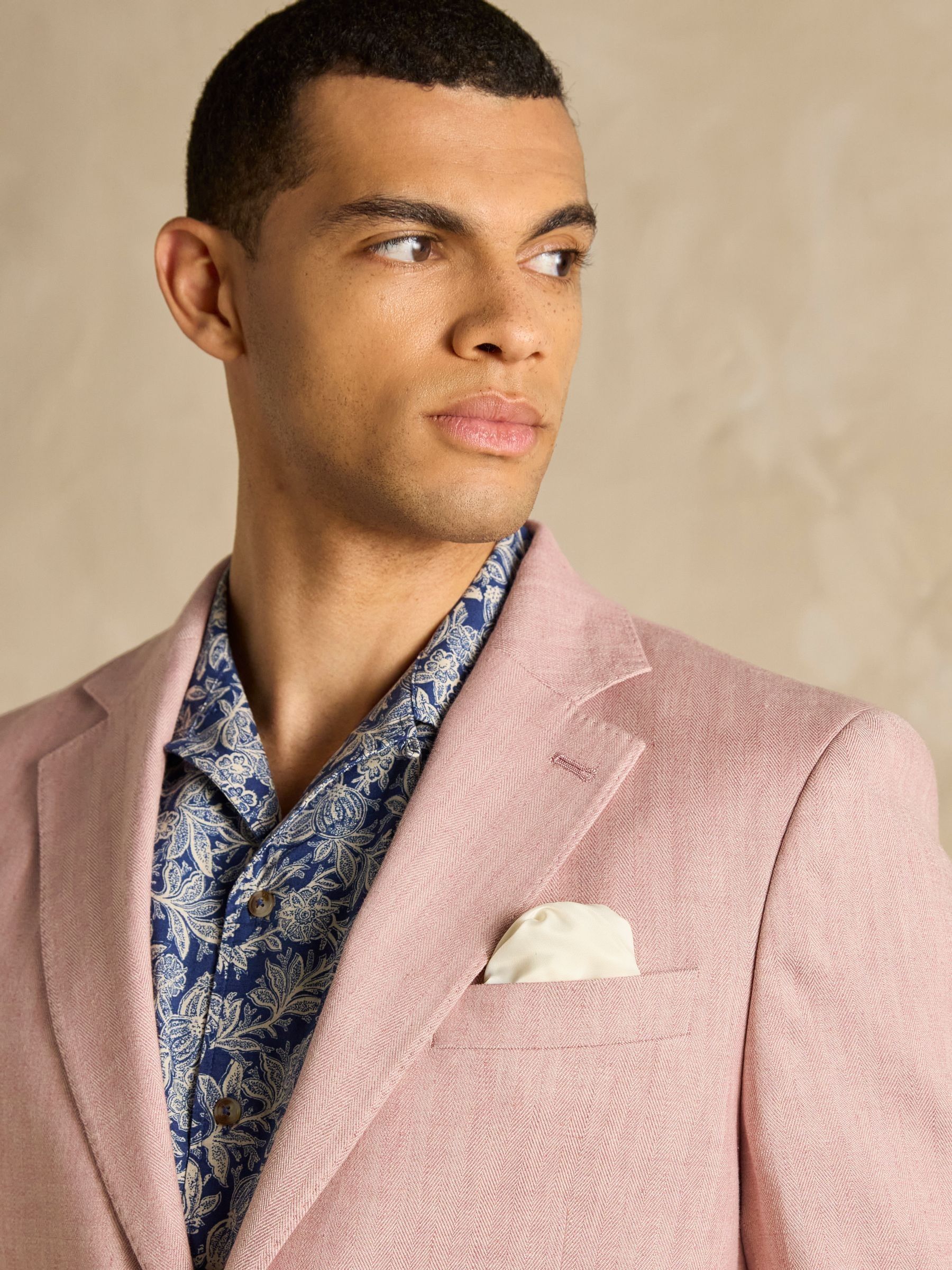 Pink Linen Herringbone Slim Fit Suit Jacket - Image 10 of 12