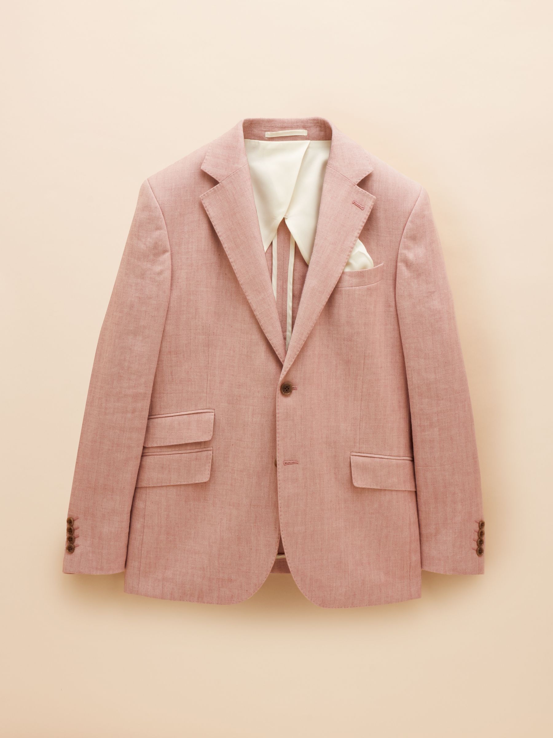 Pink Linen Herringbone Slim Fit Suit Jacket - Image 12 of 12