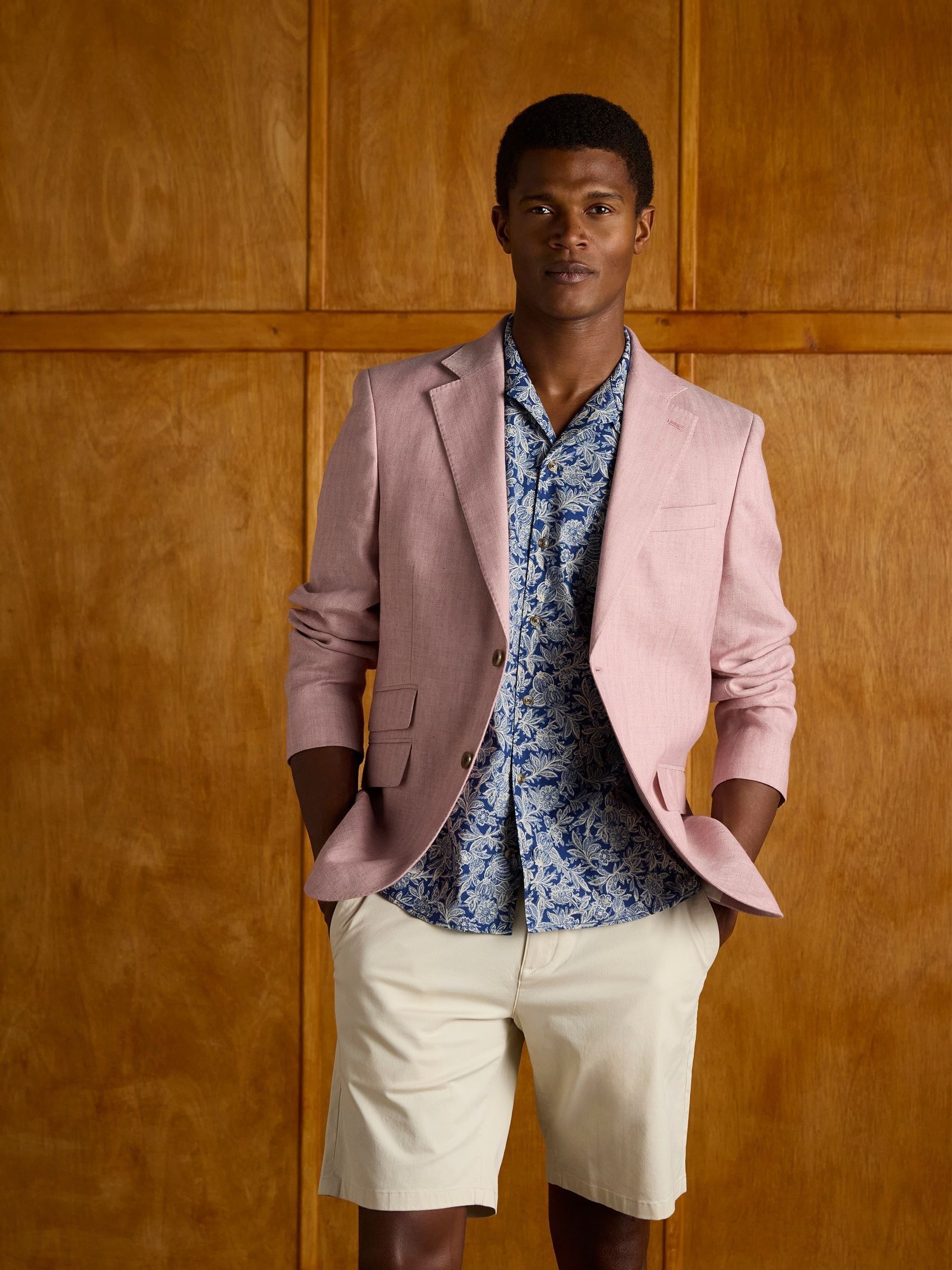 Pink Linen Herringbone Slim Fit Suit Jacket - Image 3 of 12