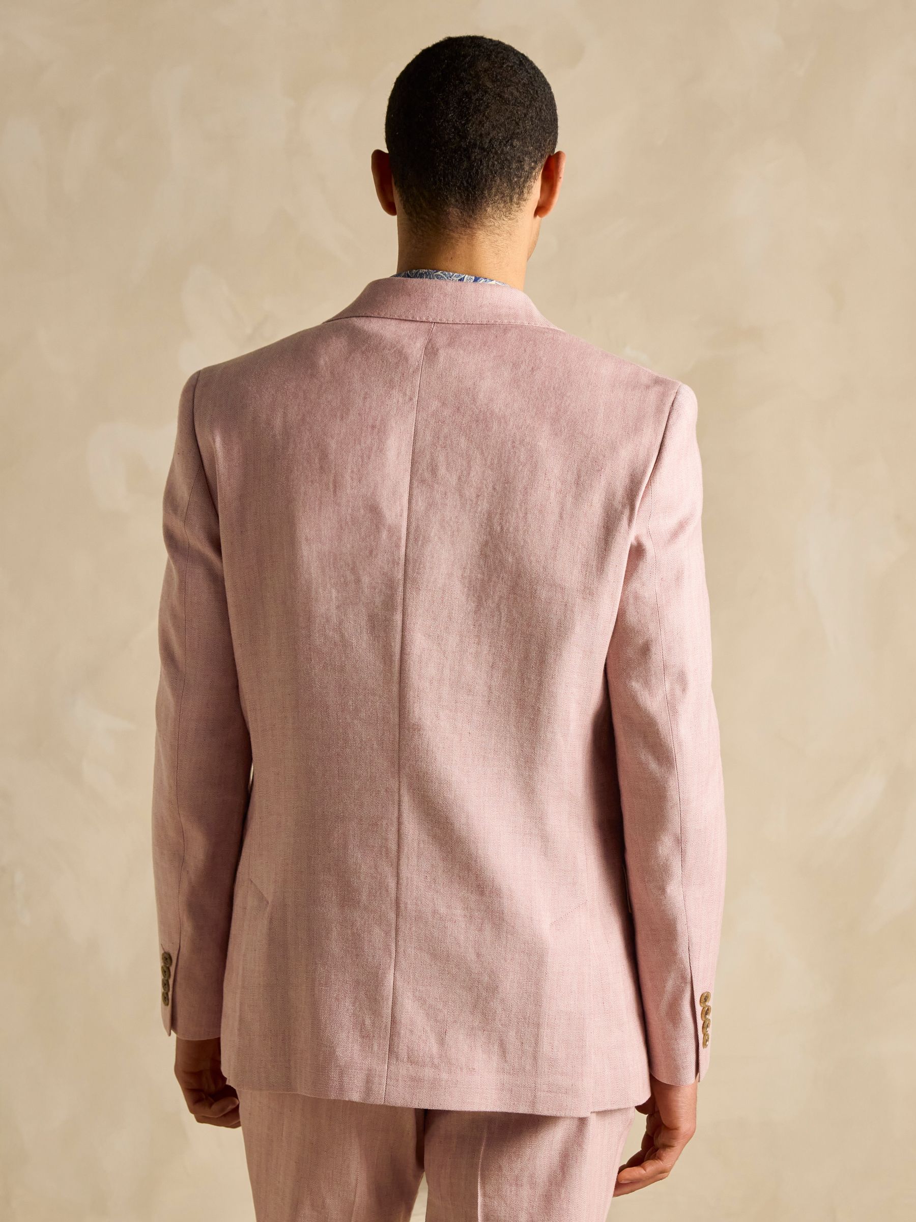 Pink Linen Herringbone Slim Fit Suit Jacket - Image 5 of 12