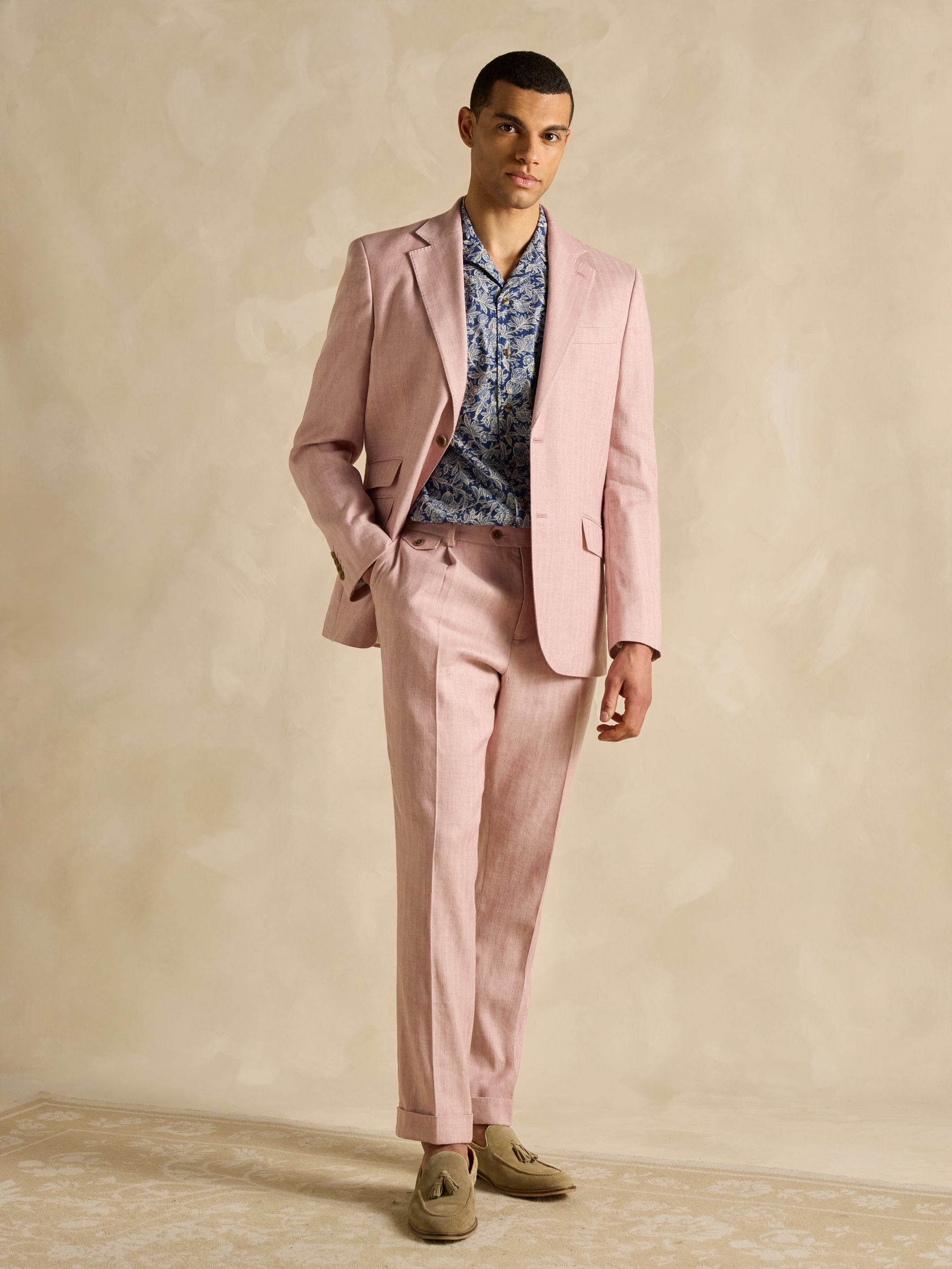Pink Linen Herringbone Slim Fit Suit Jacket - Image 6 of 12