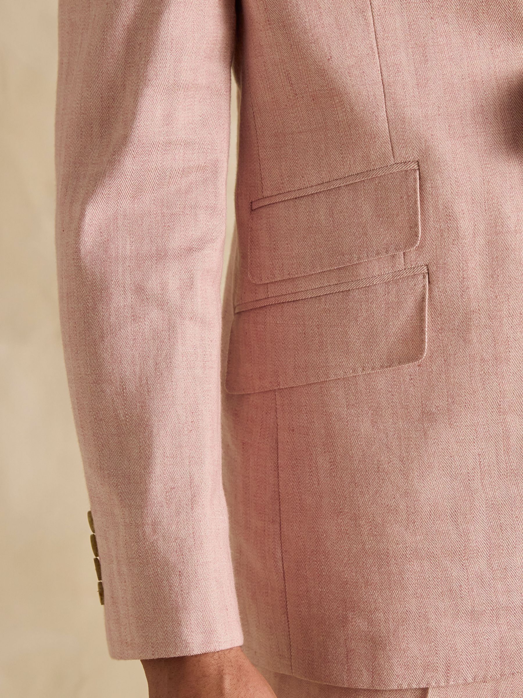 Pink Linen Herringbone Slim Fit Suit Jacket - Image 7 of 12