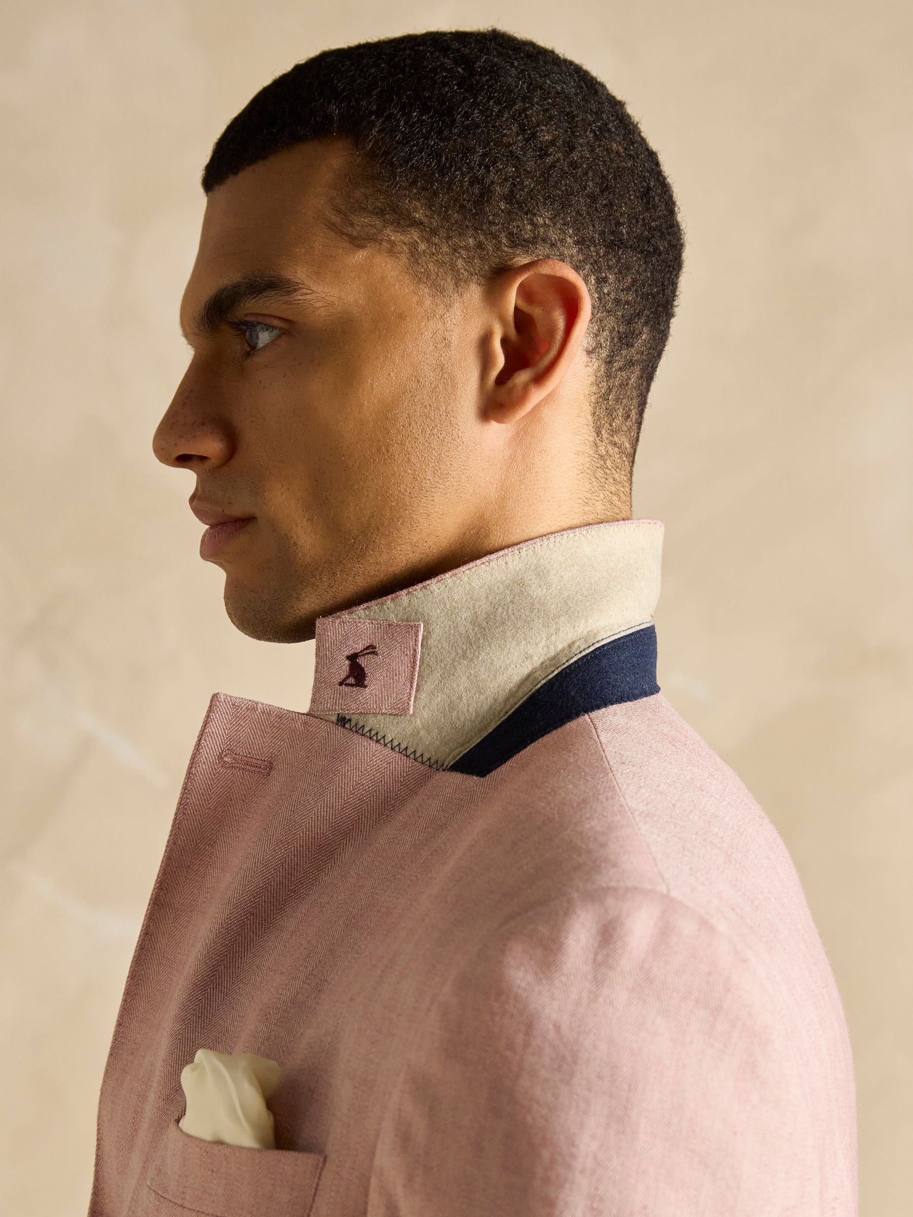 Pink Linen Herringbone Slim Fit Suit Jacket - Image 8 of 12