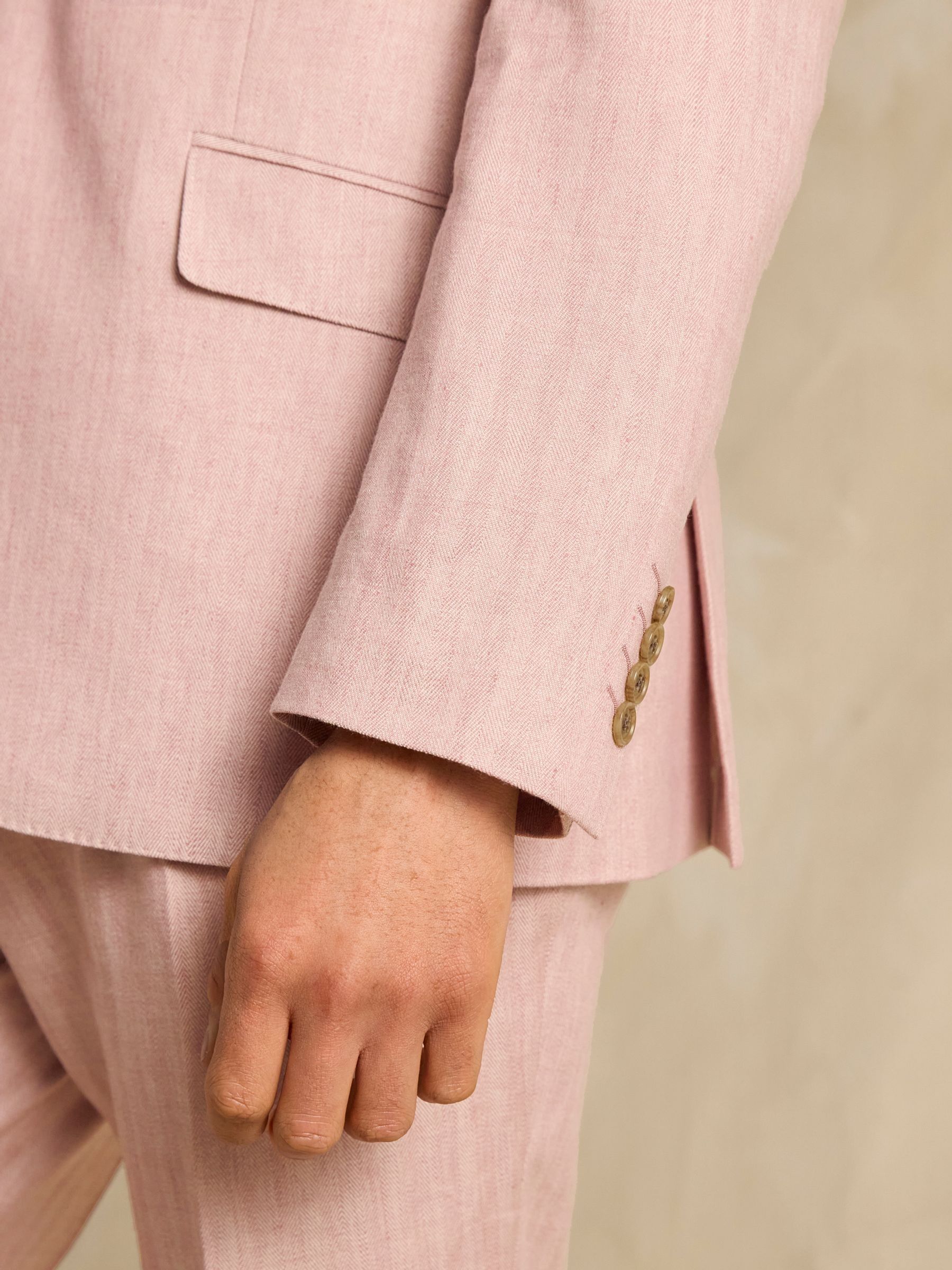 Pink Linen Herringbone Slim Fit Suit Jacket - Image 9 of 12