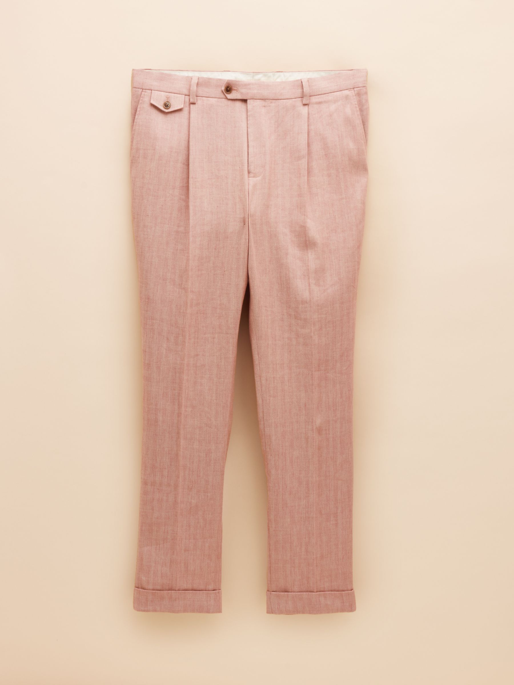 Pink Slim Fit Linen Herringbone Suit Trousers - Image 8 of 8