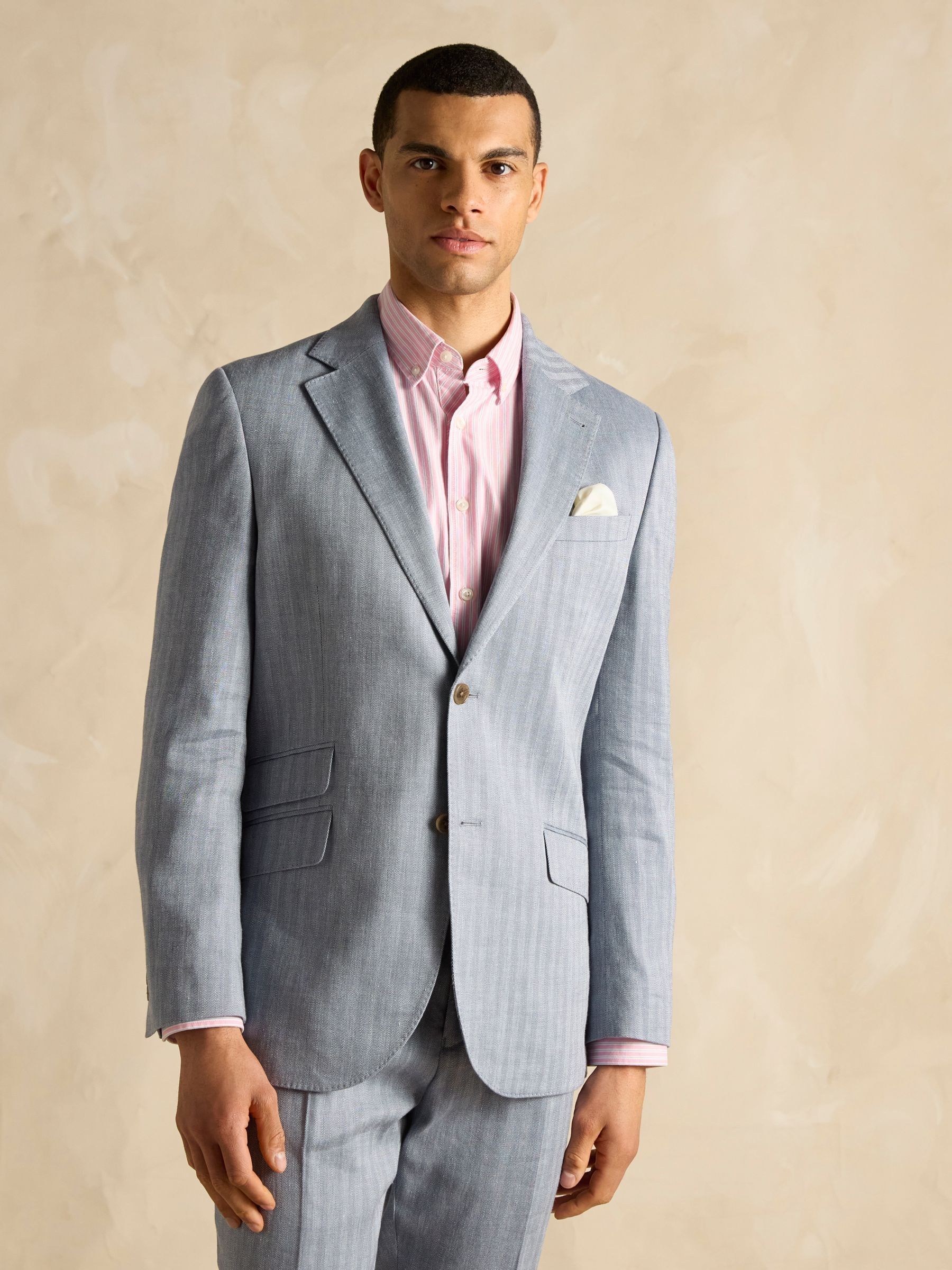 Grey Linen Herringbone Slim Fit Suit Jacket Joules
