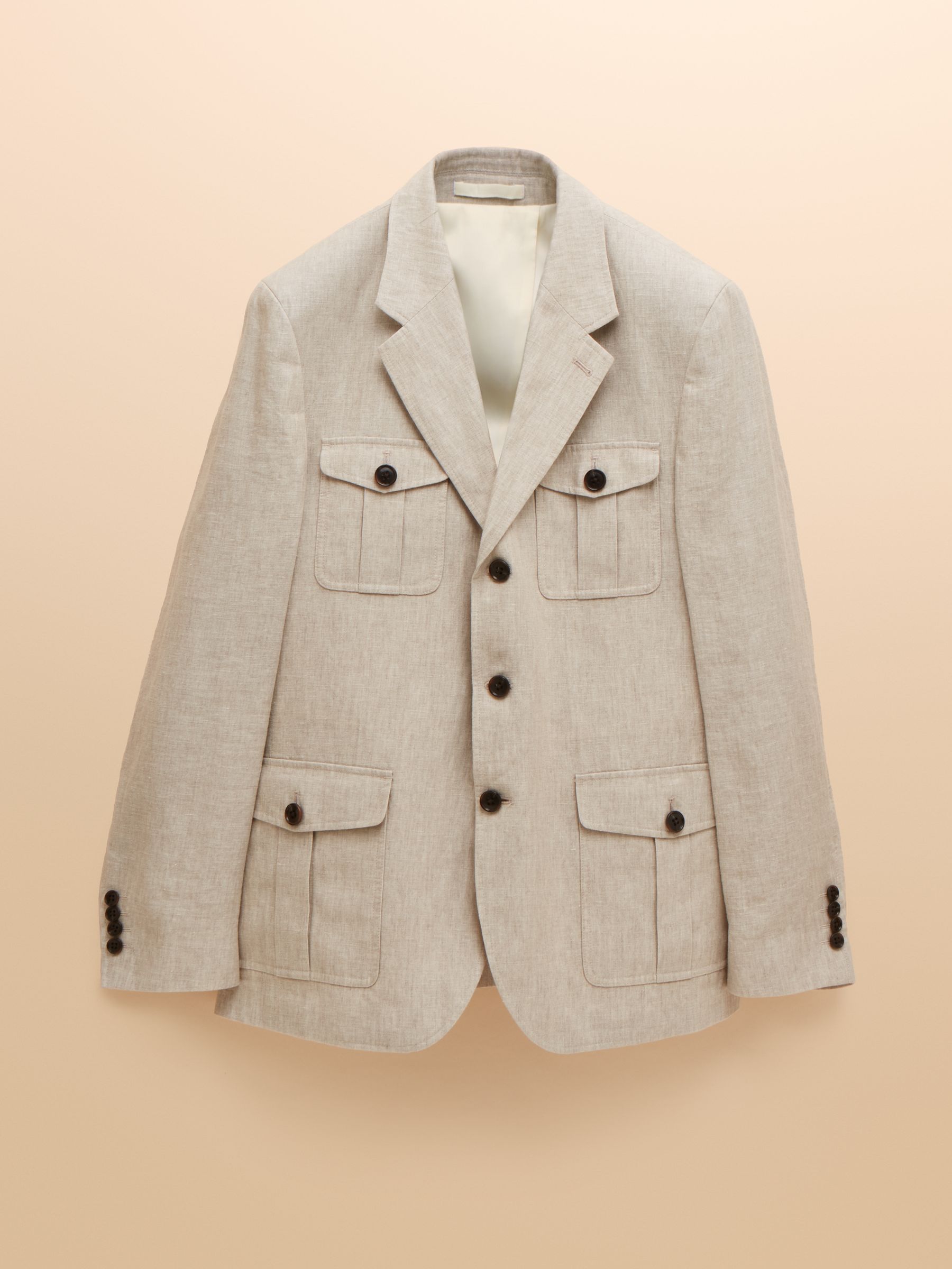 Stone Slim Fit Pure Linen Safari Suit Jacket - Image 12 of 12