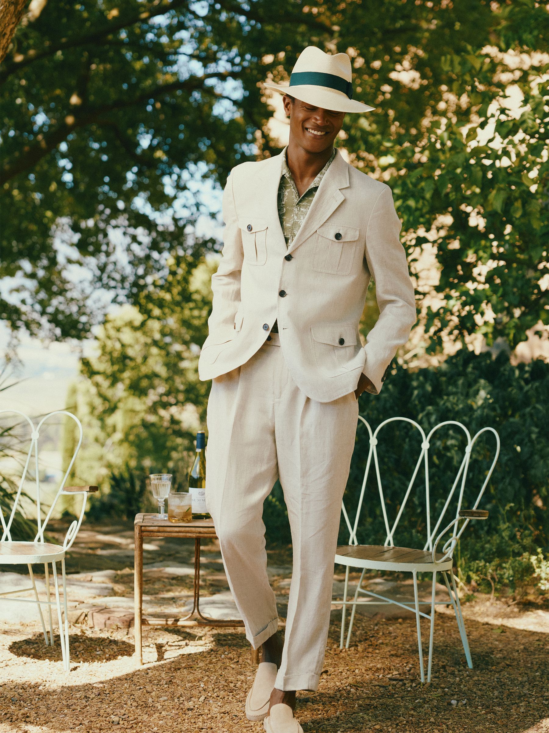 Stone Slim Fit 100% Linen Safari Suit Jacket - Image 2 of 13