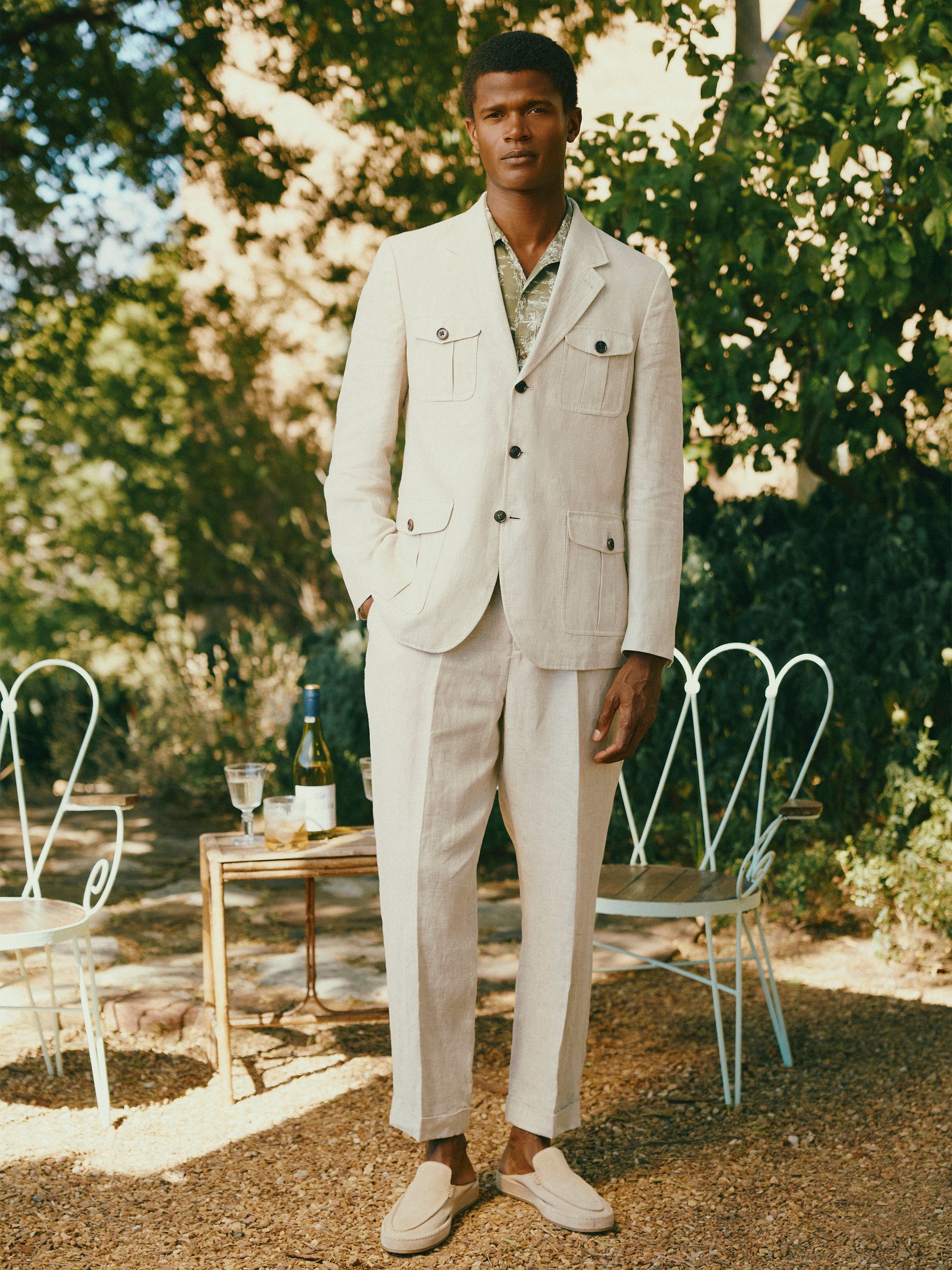 Stone Slim Fit 100% Linen Safari Suit Jacket - Image 3 of 13