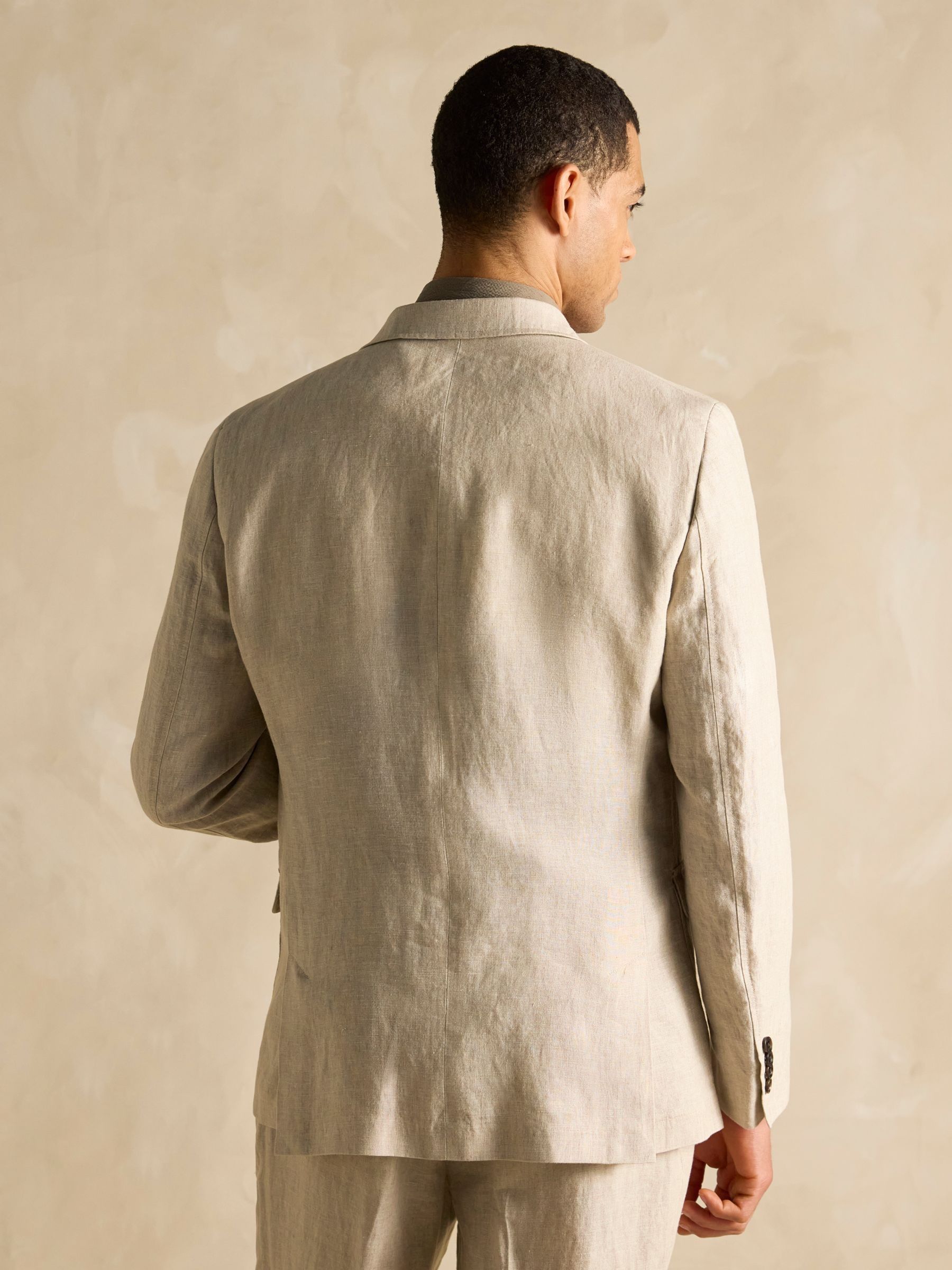 Stone Slim Fit 100% Linen Safari Suit Jacket - Image 5 of 13