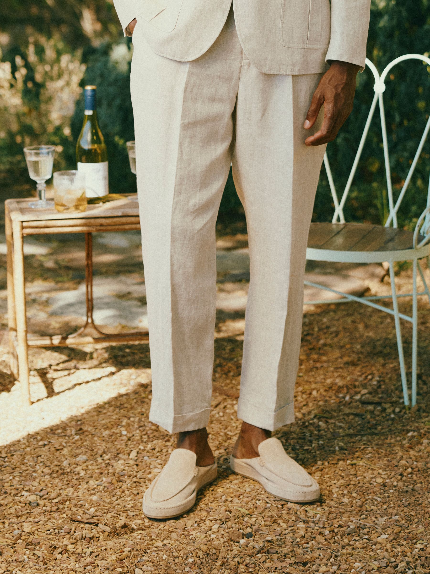Stone Slim Fit 100% Linen Safari Suit Trousers - Image 1 of 9