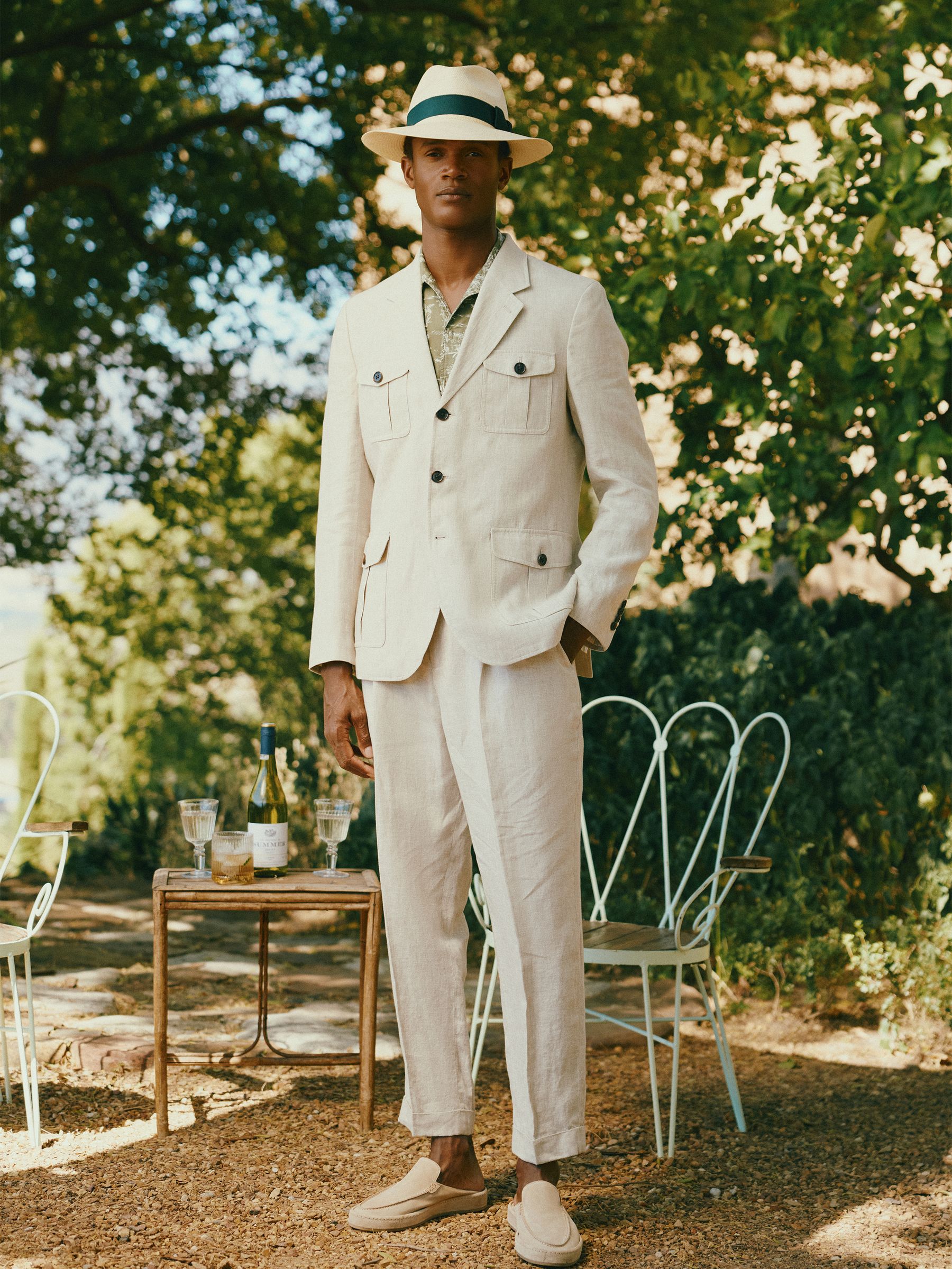 Stone Slim Fit 100% Linen Safari Suit Trousers - Image 2 of 9