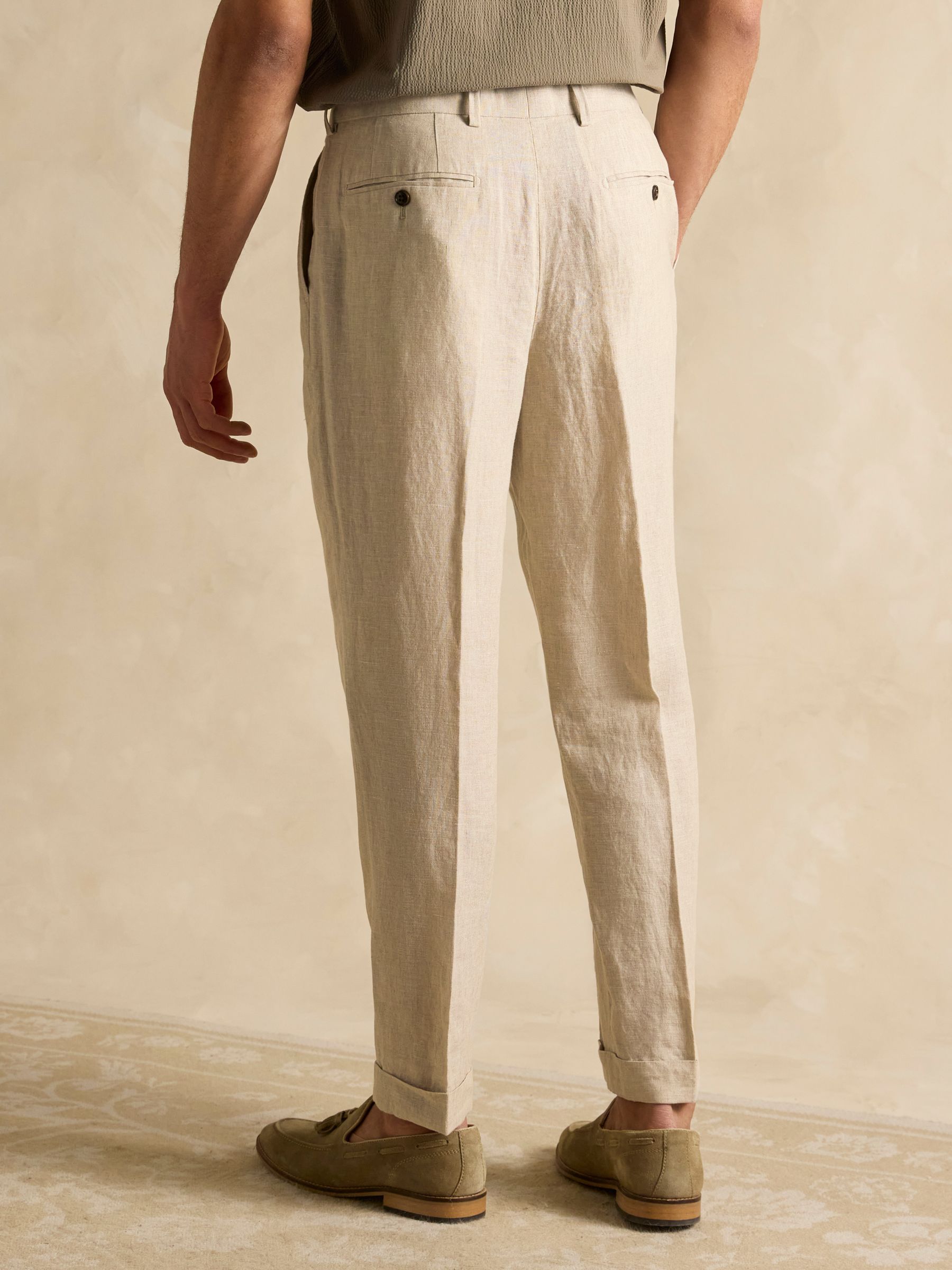 Stone Slim Fit 100% Linen Safari Suit Trousers - Image 5 of 9
