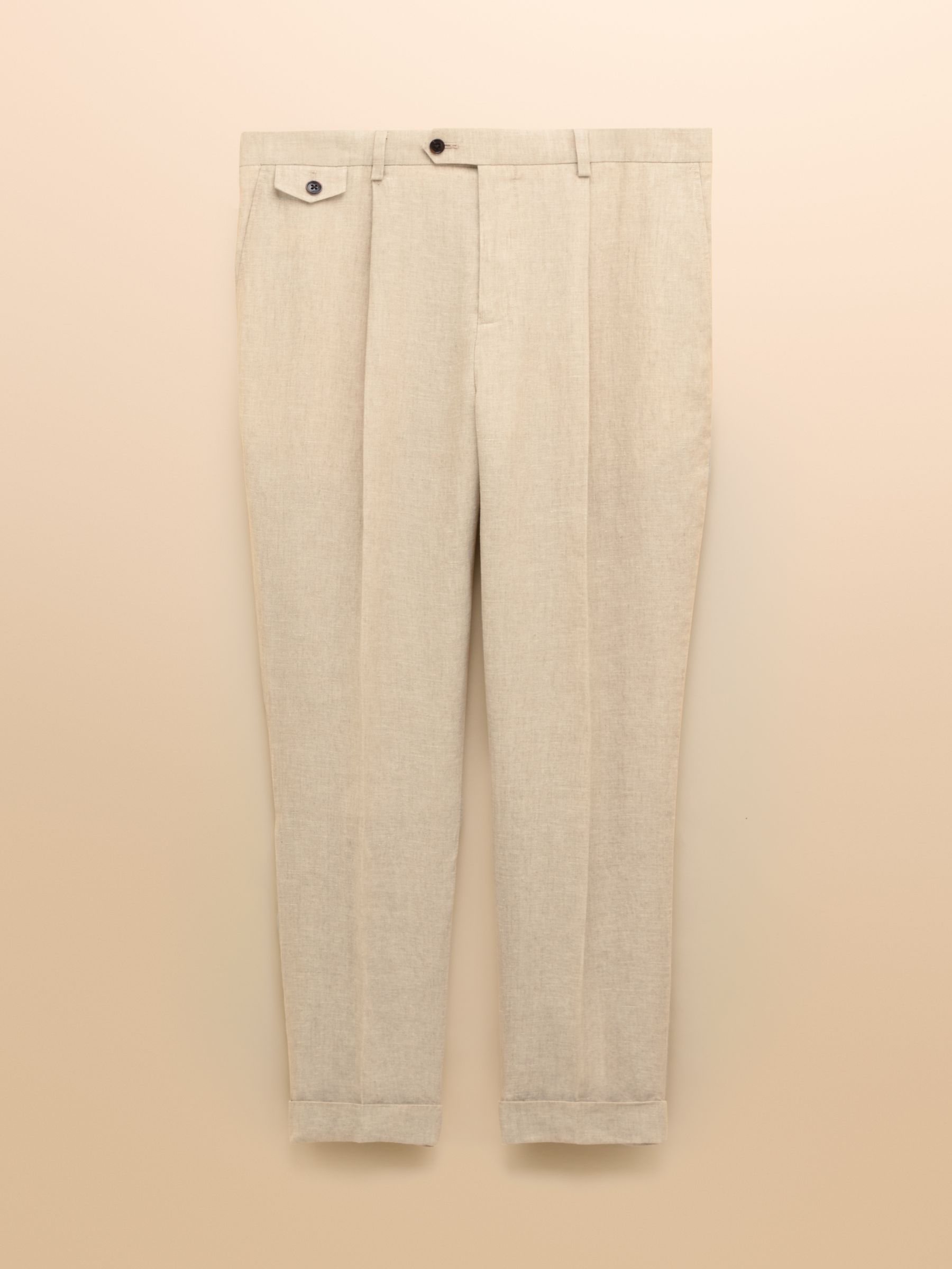 Stone Slim Fit 100% Linen Safari Suit Trousers - Image 9 of 9